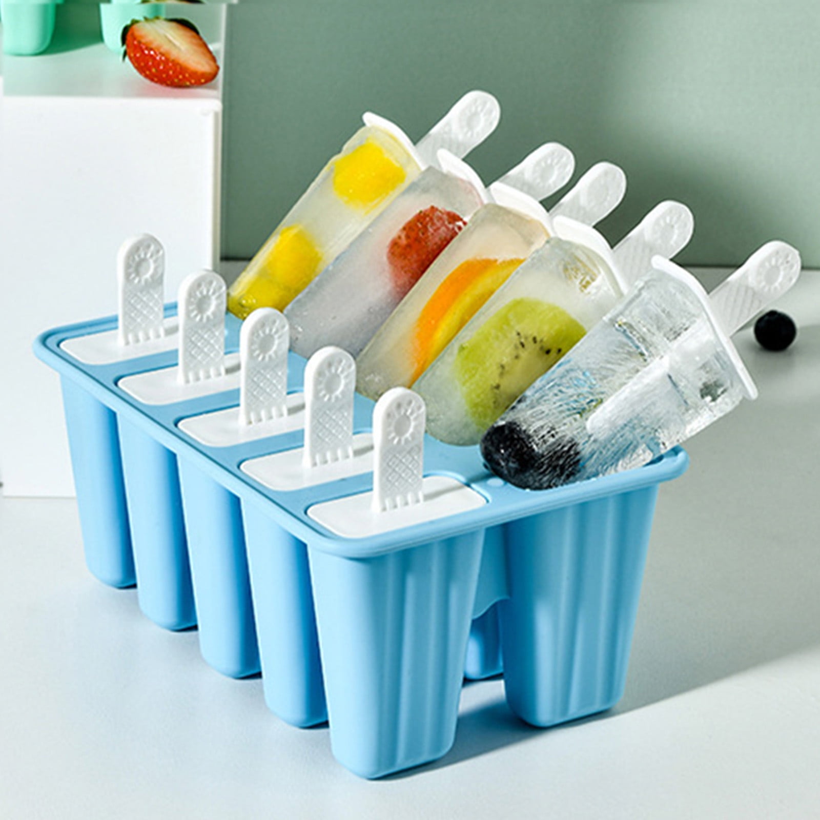 Darzheoy Popsicle Mould, Popsicle Molds 10 Pieces Silicone Ice Molds BPA Free Popsicle Mold Reusable Easy Release Ice Make Light Blue - Image 4