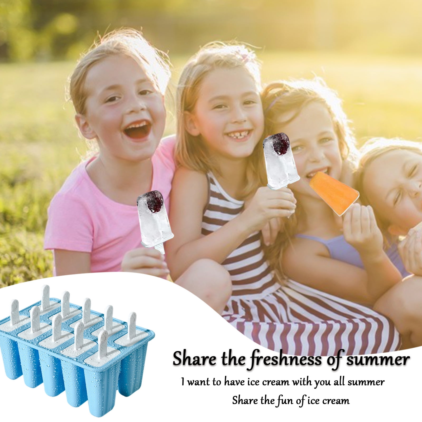 Darzheoy Popsicle Mould, Popsicle Molds 10 Pieces Silicone Ice Molds BPA Free Popsicle Mold Reusable Easy Release Ice Make Light Blue - Image 5