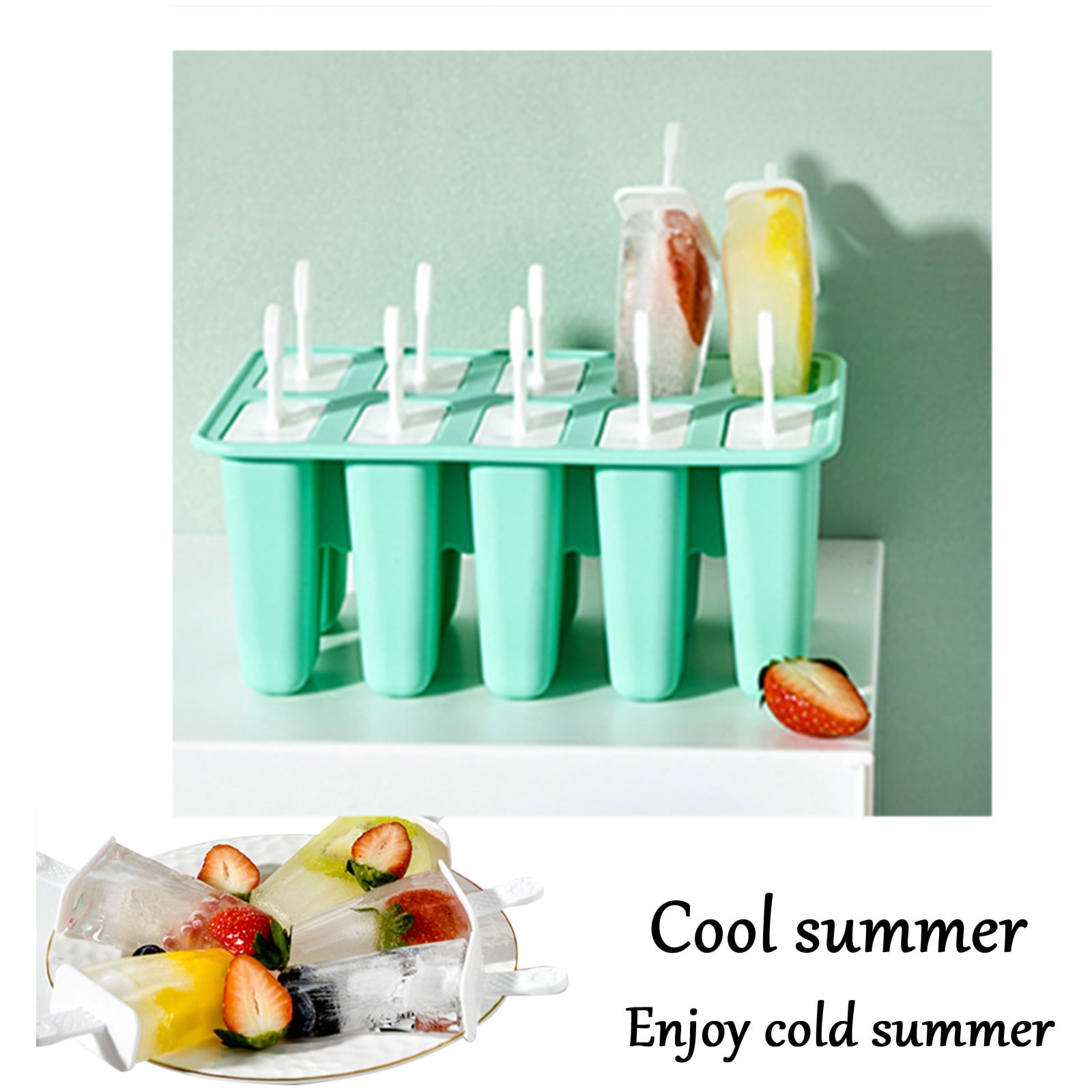 Darzheoy Popsicle Mould, Popsicle Molds 10 Pieces Silicone Ice Molds BPA Free Popsicle Mold Reusable Easy Release Ice Make Mint Green - Image 4