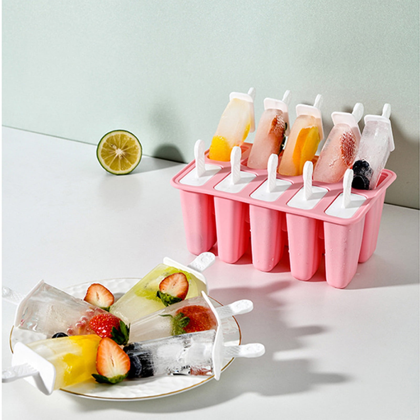 Darzheoy Popsicle Mould, Popsicle Molds 10 Pieces Silicone Ice Molds BPA Free Popsicle Mold Reusable Easy Release Ice Make Pink - Image 4