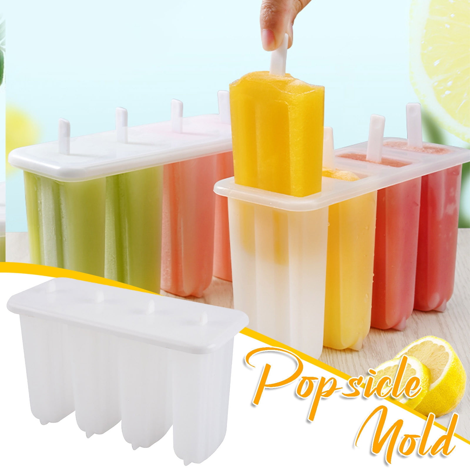 Darzheoy Popsicle Molds 4 Cavities BPA Free Silicone Popsicle Molds, Ice Molds Silicone Popsicle Maker Homemade Ice Cream Mold, Reusable Multicolor - Image 1