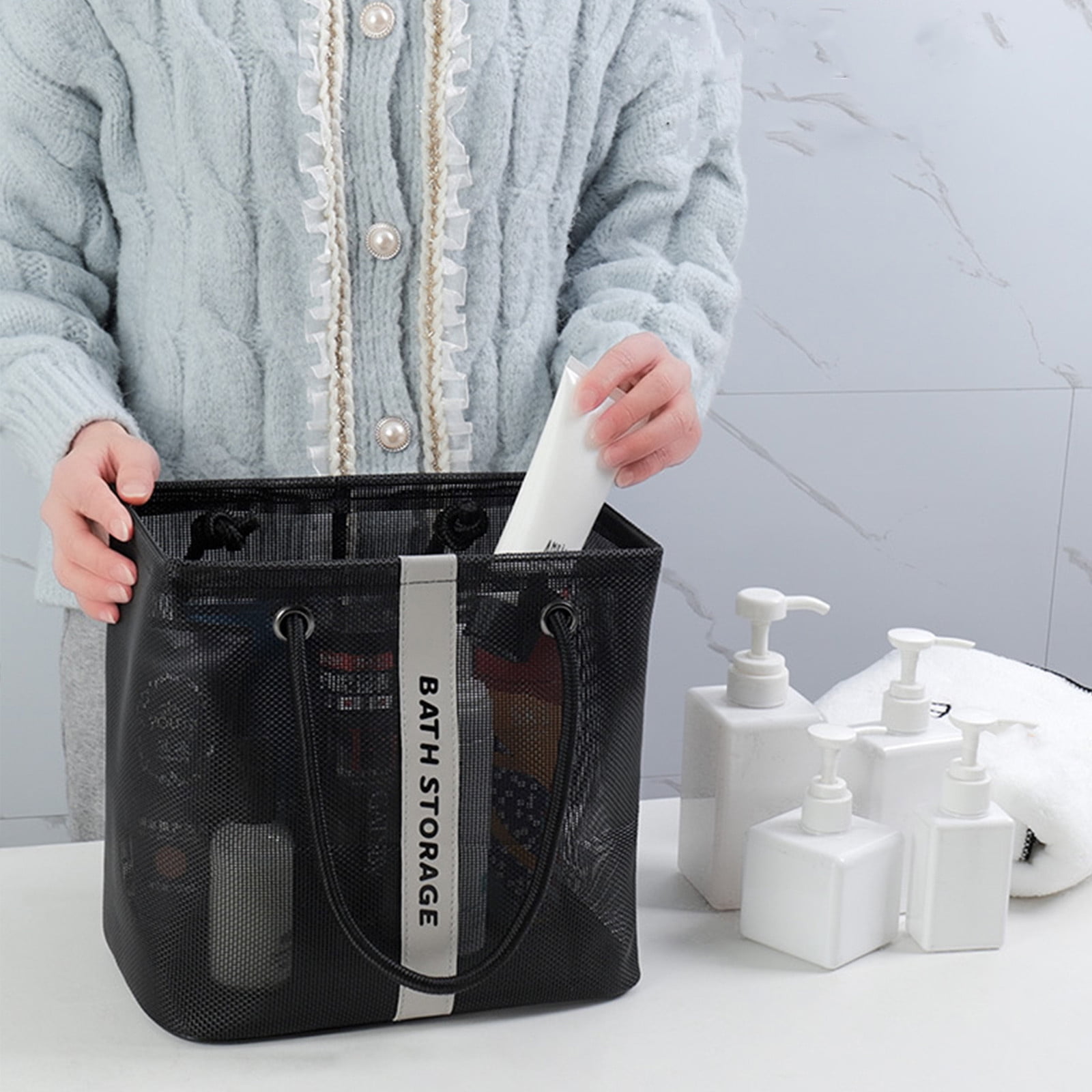 Kdkad Mesh Shower Caddy Freestanding Portable Shower Tote Bag for College Dorm, Hanging Shower Caddy Dorm Basket, Bathroom, Gym, Travel, Quick Dry Hanging Shower Organizer for Toiletry Essentials 10.2×6.3×9.8 in Gray - Image 7