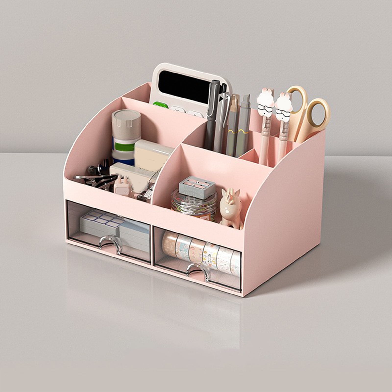 Kdkad Desk Organizer with Drawers, 2 Drawer Desktop Plastic Storage, Rectangular Office Stationery Supplies Desktop Drawers, Clear Desktop Storage Drawers for Office Supplies, Makeup Organizers 5.6×4.7×8.3 in Pink - Image 2