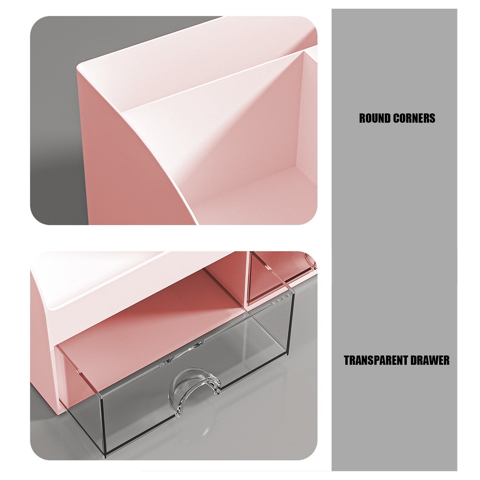 Kdkad Desk Organizer with Drawers, 2 Drawer Desktop Plastic Storage, Rectangular Office Stationery Supplies Desktop Drawers, Clear Desktop Storage Drawers for Office Supplies, Makeup Organizers 5.6×4.7×8.3 in Pink - Image 6