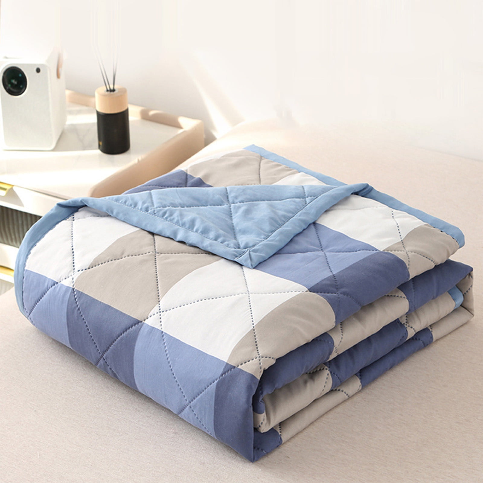 AYktou Reversible Patchwork Quilts Queen Size, 78.74x59.05in Lightweight Plaid Bedspreads Coverlets Quilt Bedding Blanket for All Seasons Blue - Image 2