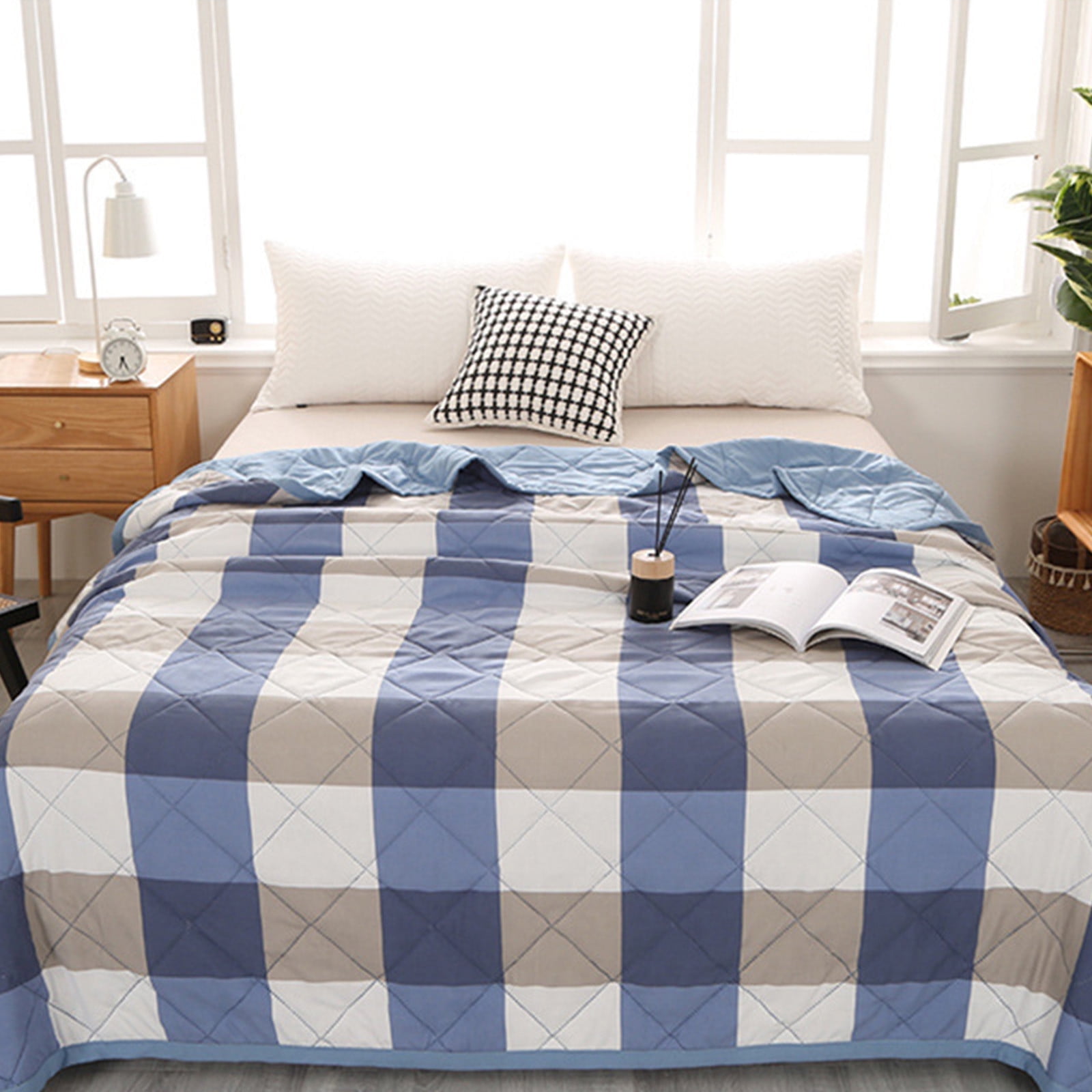 AYktou Reversible Patchwork Quilts Queen Size, 78.74x59.05in Lightweight Plaid Bedspreads Coverlets Quilt Bedding Blanket for All Seasons Blue - Image 4