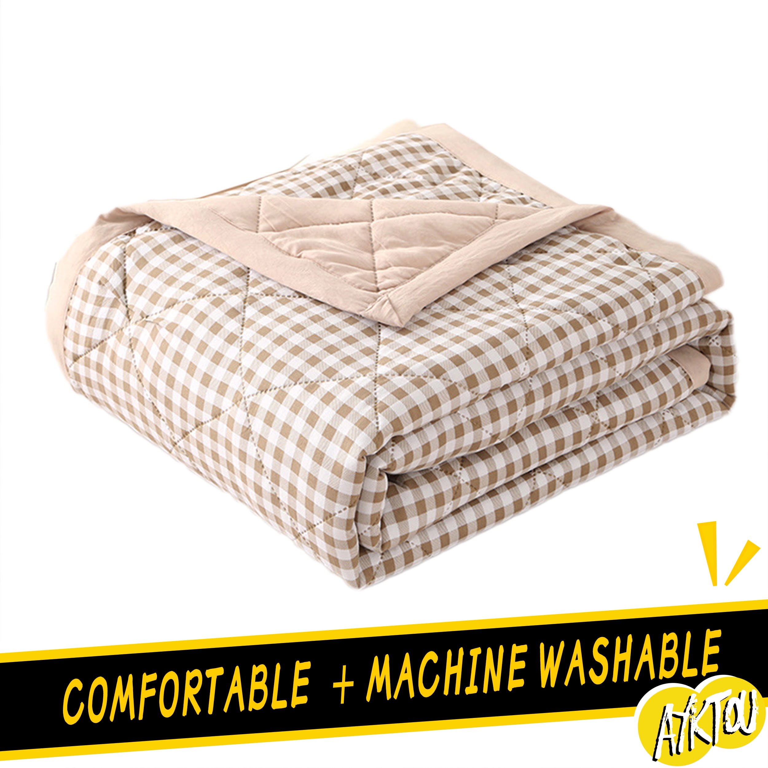 AYktou Reversible Patchwork Quilts Queen Size, 78.74x59.05in Lightweight Plaid Bedspreads Coverlets Quilt Bedding Blanket for All Seasons Khaki - Image 1