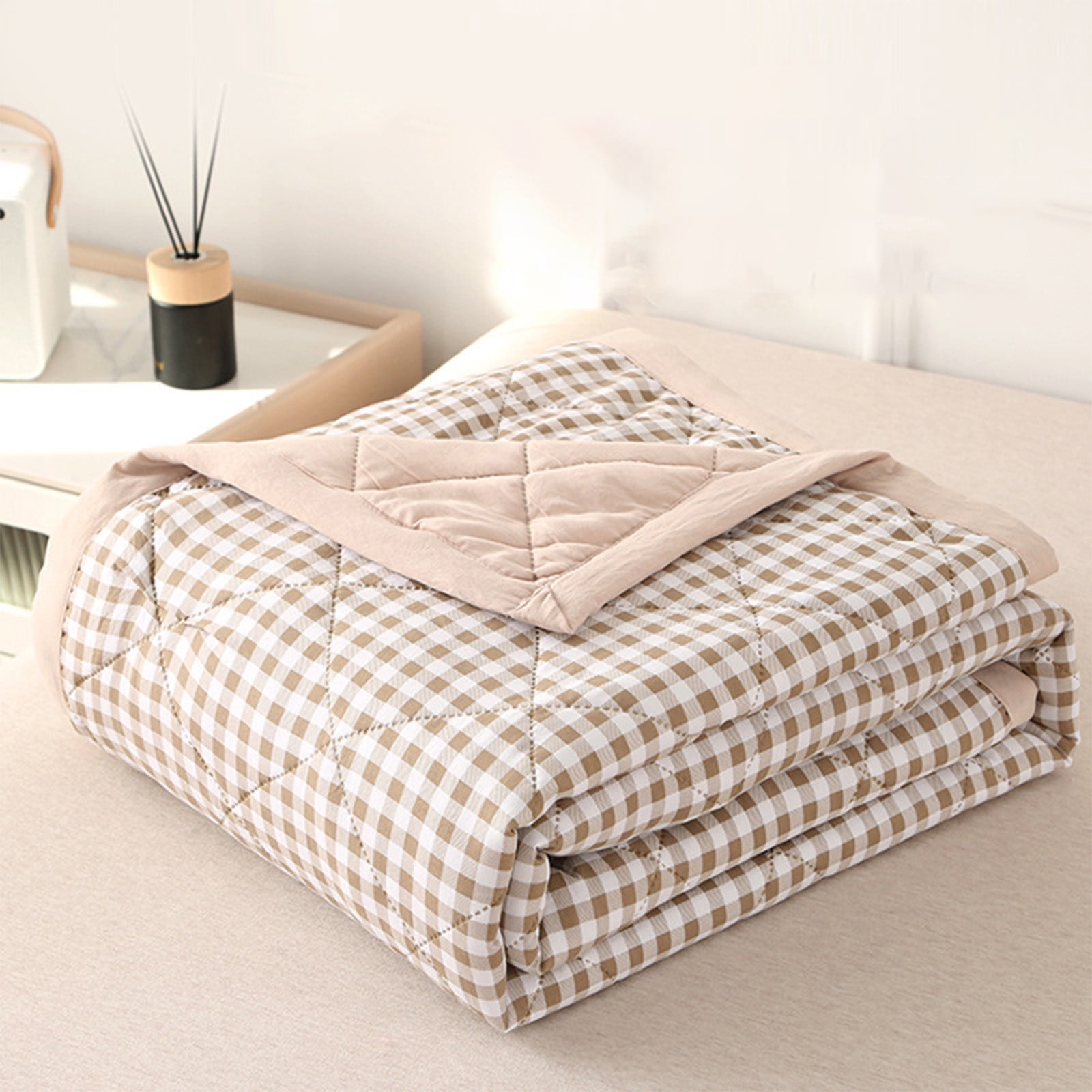 AYktou Reversible Patchwork Quilts Queen Size, 78.74x59.05in Lightweight Plaid Bedspreads Coverlets Quilt Bedding Blanket for All Seasons Khaki - Image 4