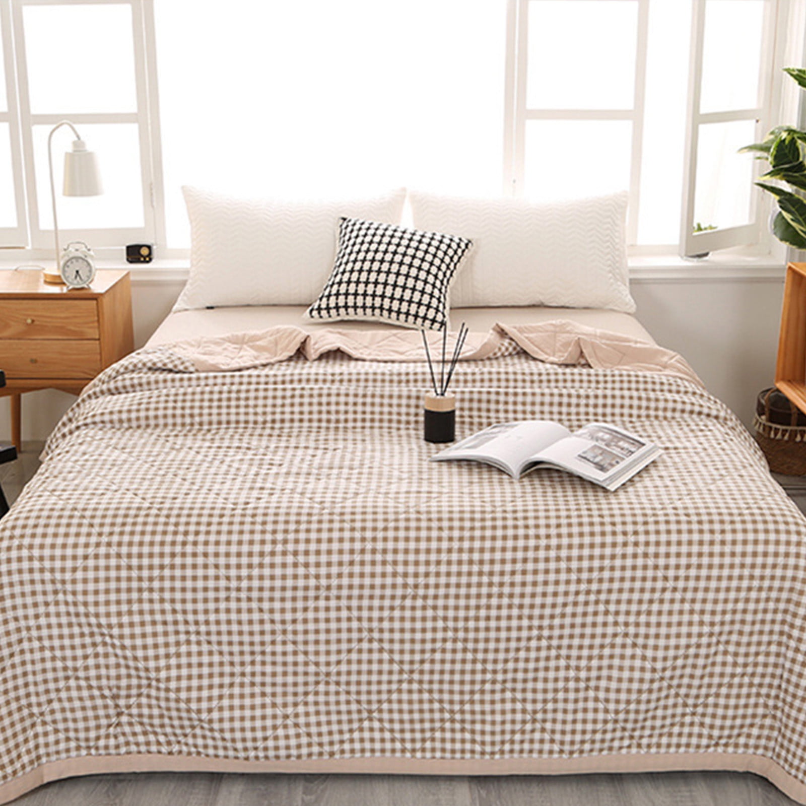 AYktou Reversible Patchwork Quilts Queen Size, 78.74x59.05in Lightweight Plaid Bedspreads Coverlets Quilt Bedding Blanket for All Seasons Khaki - Image 5