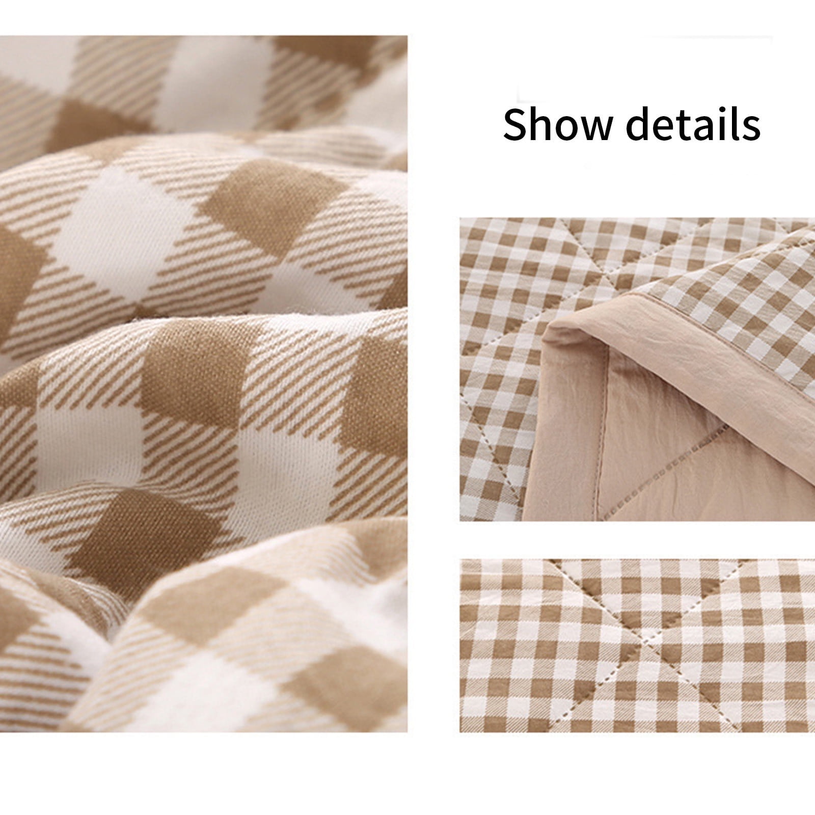 AYktou Reversible Patchwork Quilts Queen Size, 78.74x59.05in Lightweight Plaid Bedspreads Coverlets Quilt Bedding Blanket for All Seasons Khaki - Image 6