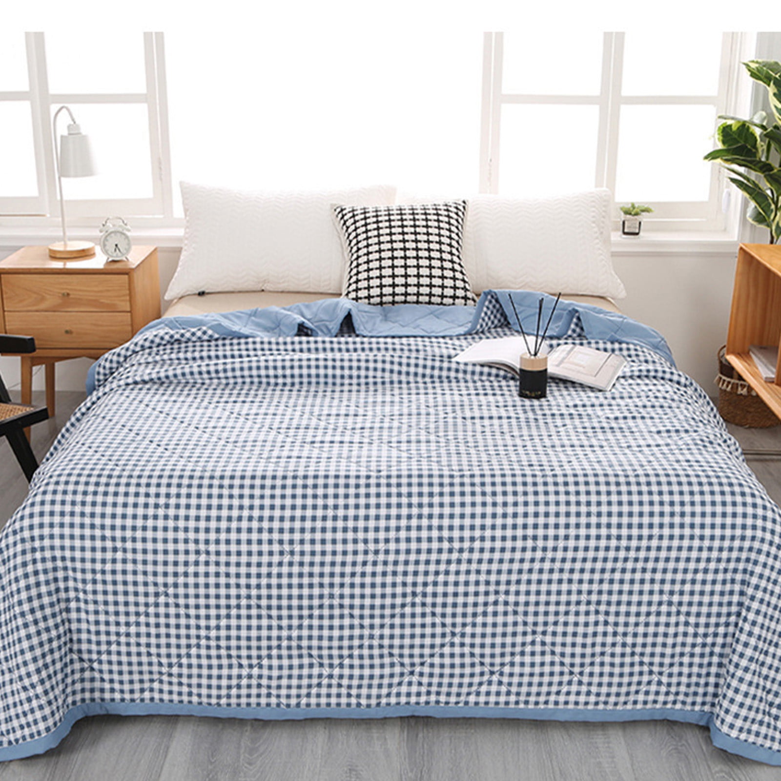 AYktou Reversible Patchwork Quilts Queen Size, 78.74x59.05in Lightweight Plaid Bedspreads Coverlets Quilt Bedding Blanket for All Seasons Light blue - Image 4