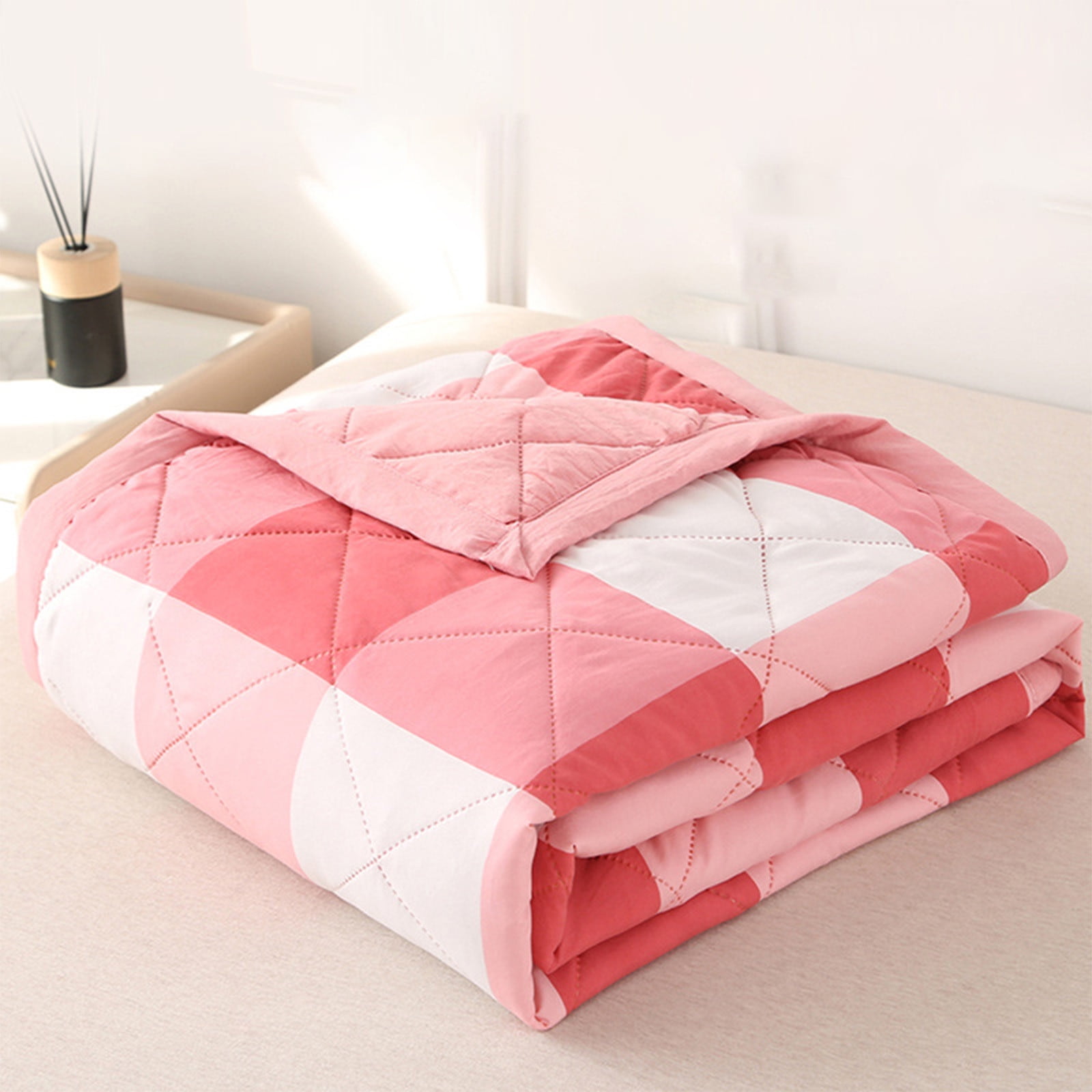 AYktou Reversible Patchwork Quilts Queen Size, 78.74x59.05in Lightweight Plaid Bedspreads Coverlets Quilt Bedding Blanket for All Seasons Red - Image 2