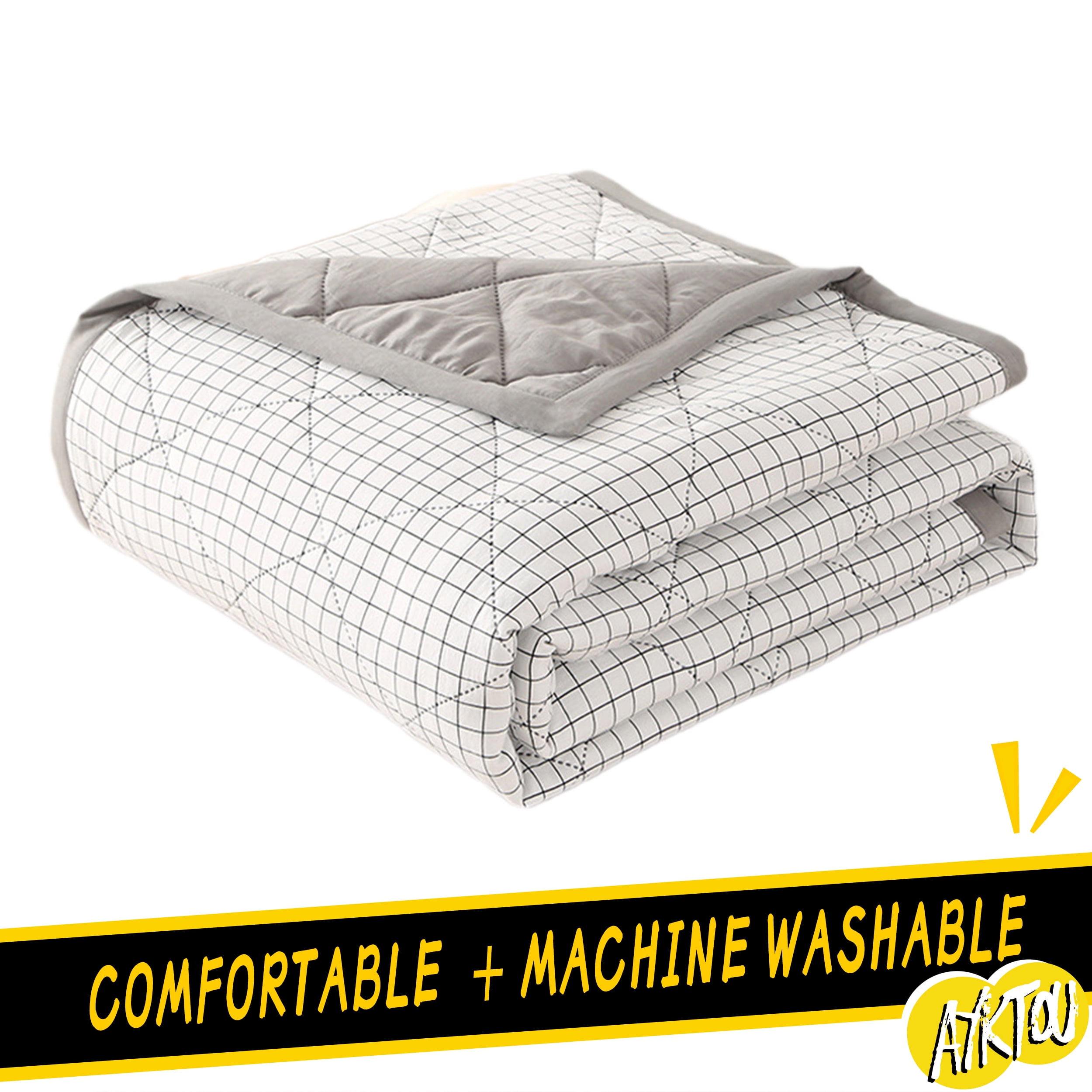 AYktou Reversible Patchwork Quilts Queen Size, 78.74x59.05in Lightweight Plaid Bedspreads Coverlets Quilt Bedding Blanket for All Seasons White - Image 1