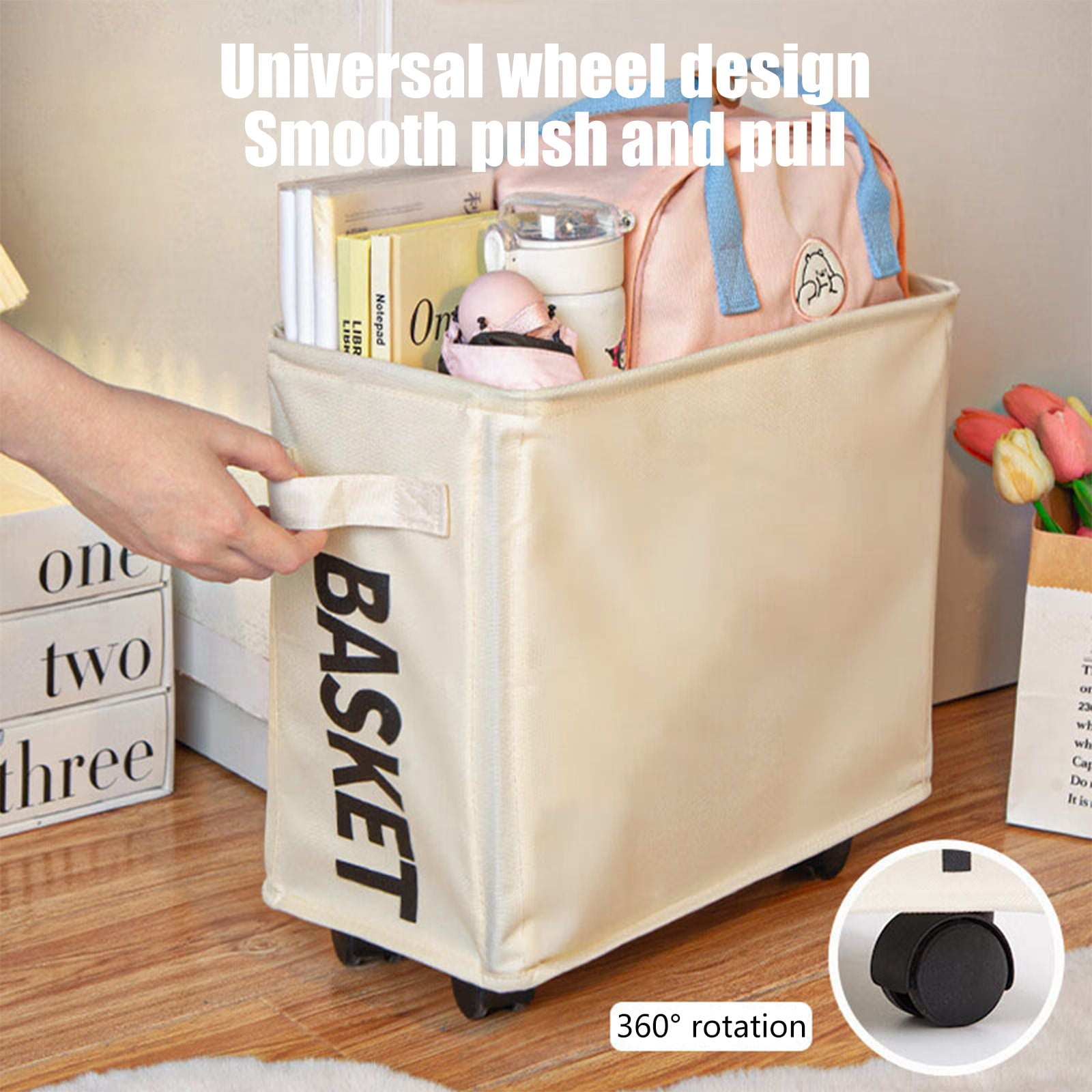 Darzheoy Laundry Baskets with Wheels and Handle, Collapsible Laundry Baskets, Clothes Laundry Basket with Removable Wash Bags for College Dorm, Rolling Laundry Hamper Beige - Image 5