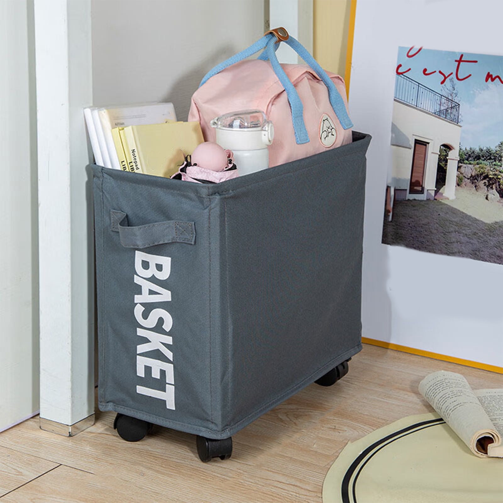 Darzheoy Laundry Baskets with Wheels and Handle, Collapsible Laundry Baskets, Clothes Laundry Basket with Removable Wash Bags for College Dorm, Rolling Laundry Hamper Dark Gray - Image 4