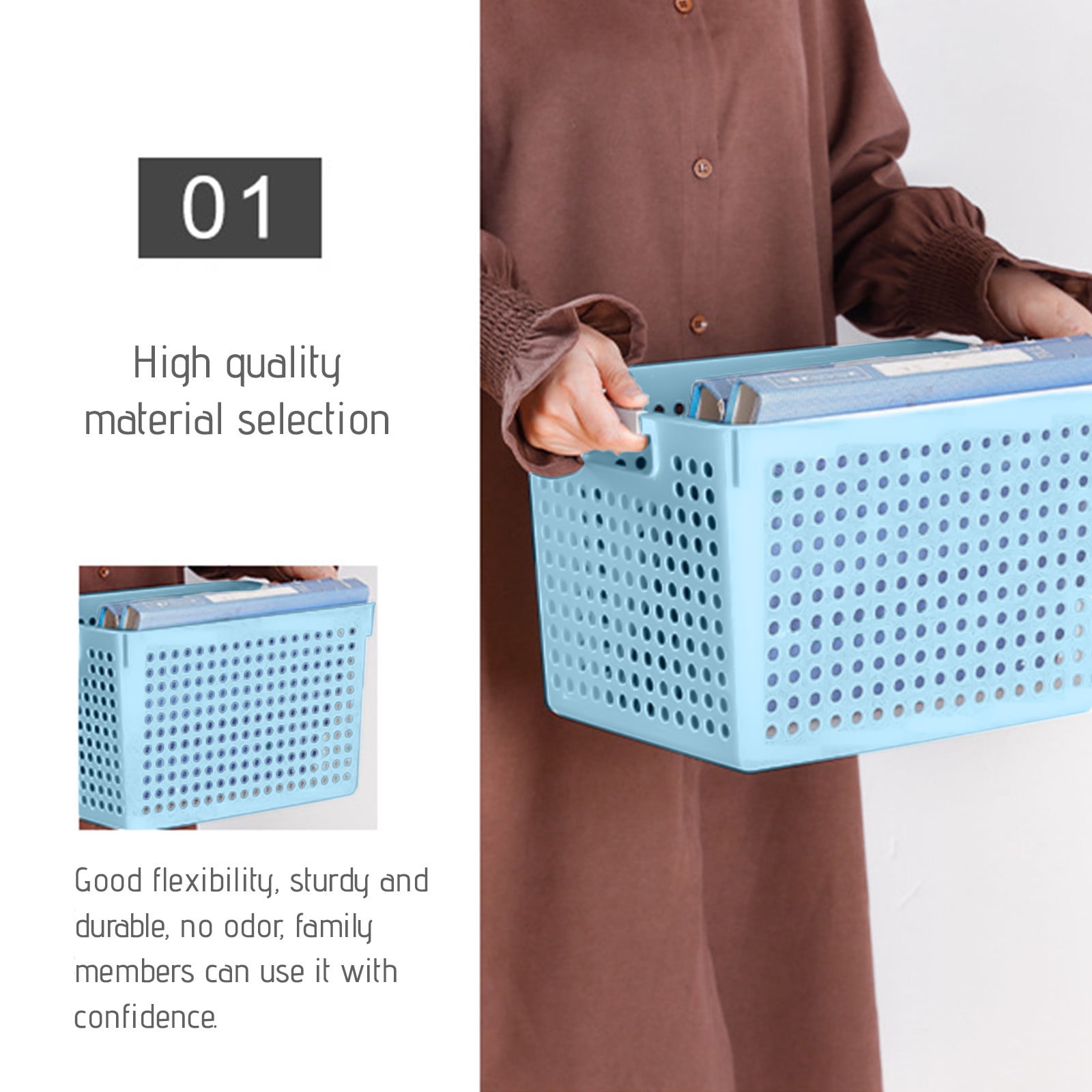 Darzheoy Laundry Basket, 2 pcs Plastic Hamper with Handles, Open Storage Bin to Organize Closets, Cabinets, Pantry, Shelving and Countertop Space, Suitable for Families and Dorms 1PC-Blue - Image 4
