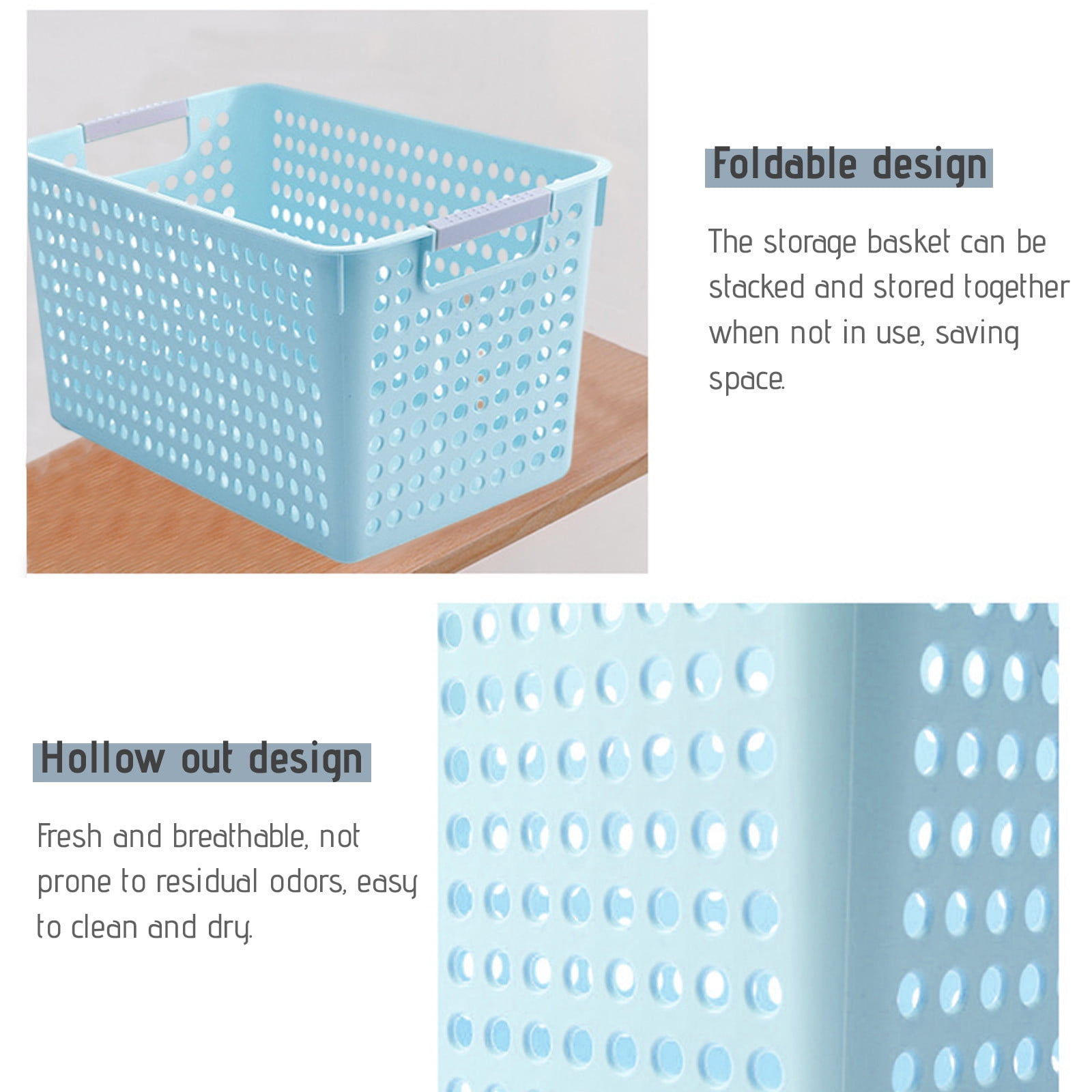 Darzheoy Laundry Basket, 2 pcs Plastic Hamper with Handles, Open Storage Bin to Organize Closets, Cabinets, Pantry, Shelving and Countertop Space, Suitable for Families and Dorms 1PC-Blue - Image 5
