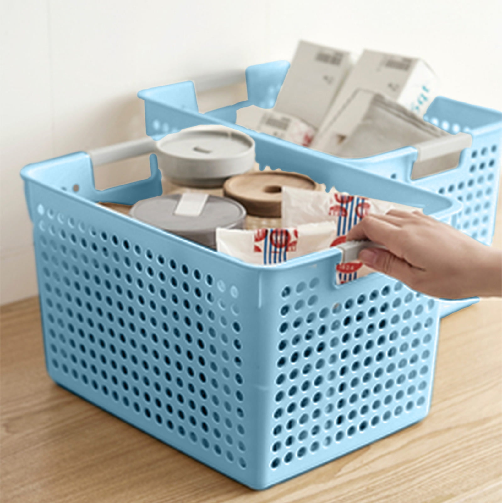 Darzheoy Laundry Basket, 2 pcs Plastic Hamper with Handles, Open Storage Bin to Organize Closets, Cabinets, Pantry, Shelving and Countertop Space, Suitable for Families and Dorms 1PC-Blue - Image 6