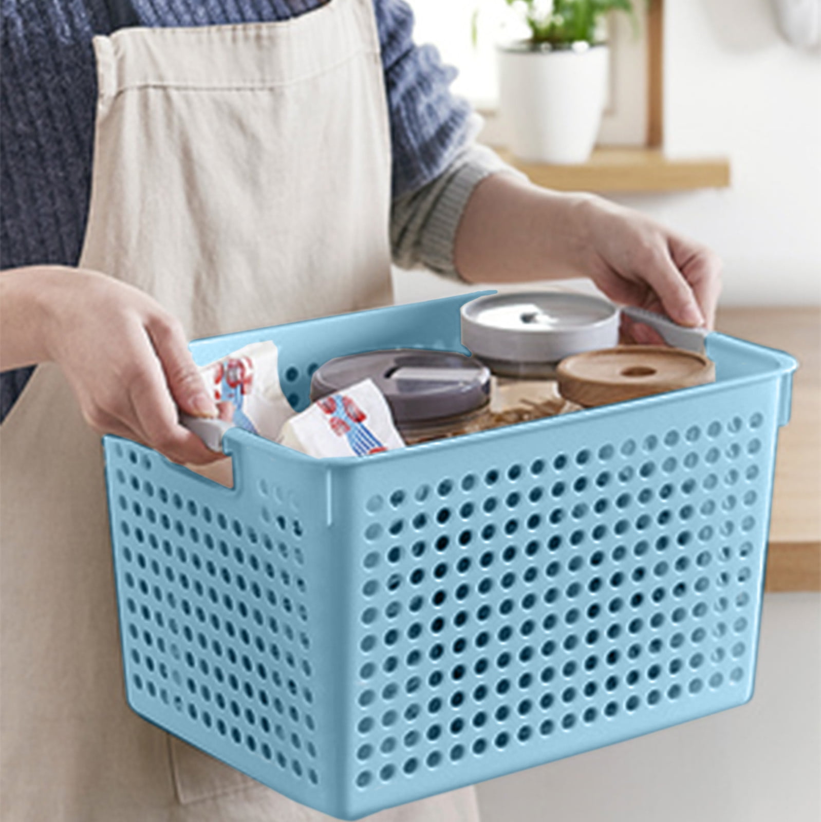 Darzheoy Laundry Basket, 2 pcs Plastic Hamper with Handles, Open Storage Bin to Organize Closets, Cabinets, Pantry, Shelving and Countertop Space, Suitable for Families and Dorms 1PC-Blue - Image 7