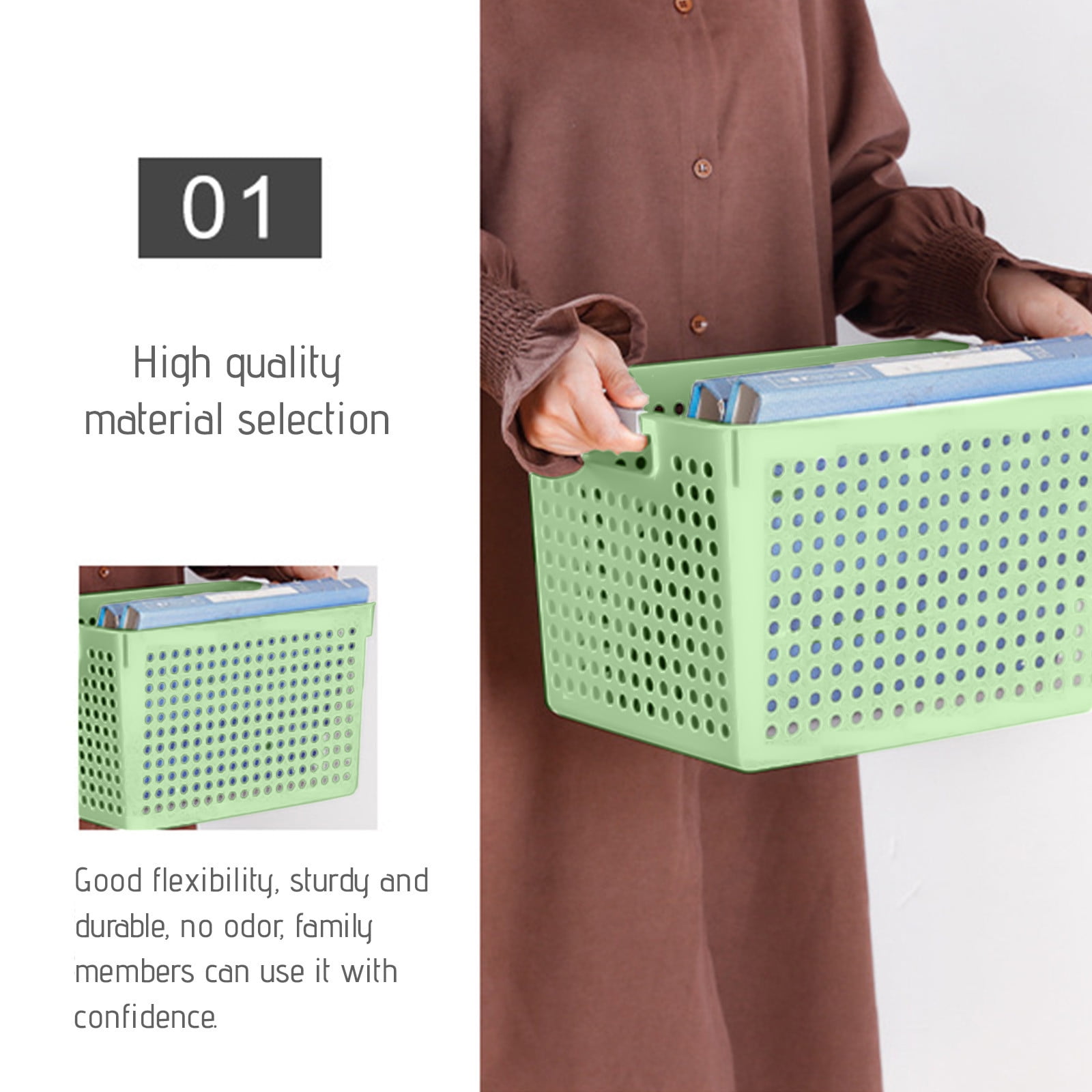 Darzheoy Laundry Basket, 2 pcs Plastic Hamper with Handles, Open Storage Bin to Organize Closets, Cabinets, Pantry, Shelving and Countertop Space, Suitable for Families and Dorms 1PC-Green - Image 4
