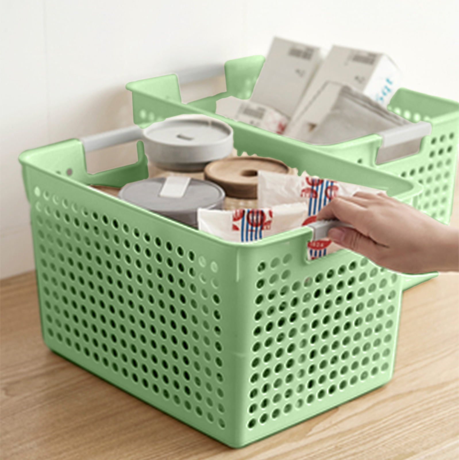 Darzheoy Laundry Basket, 2 pcs Plastic Hamper with Handles, Open Storage Bin to Organize Closets, Cabinets, Pantry, Shelving and Countertop Space, Suitable for Families and Dorms 1PC-Green - Image 6