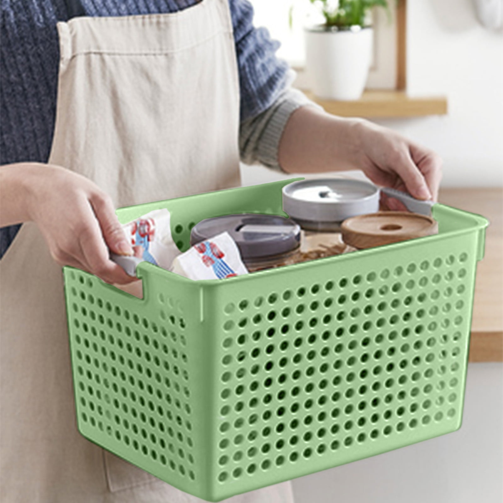 Darzheoy Laundry Basket, 2 pcs Plastic Hamper with Handles, Open Storage Bin to Organize Closets, Cabinets, Pantry, Shelving and Countertop Space, Suitable for Families and Dorms 1PC-Green - Image 7