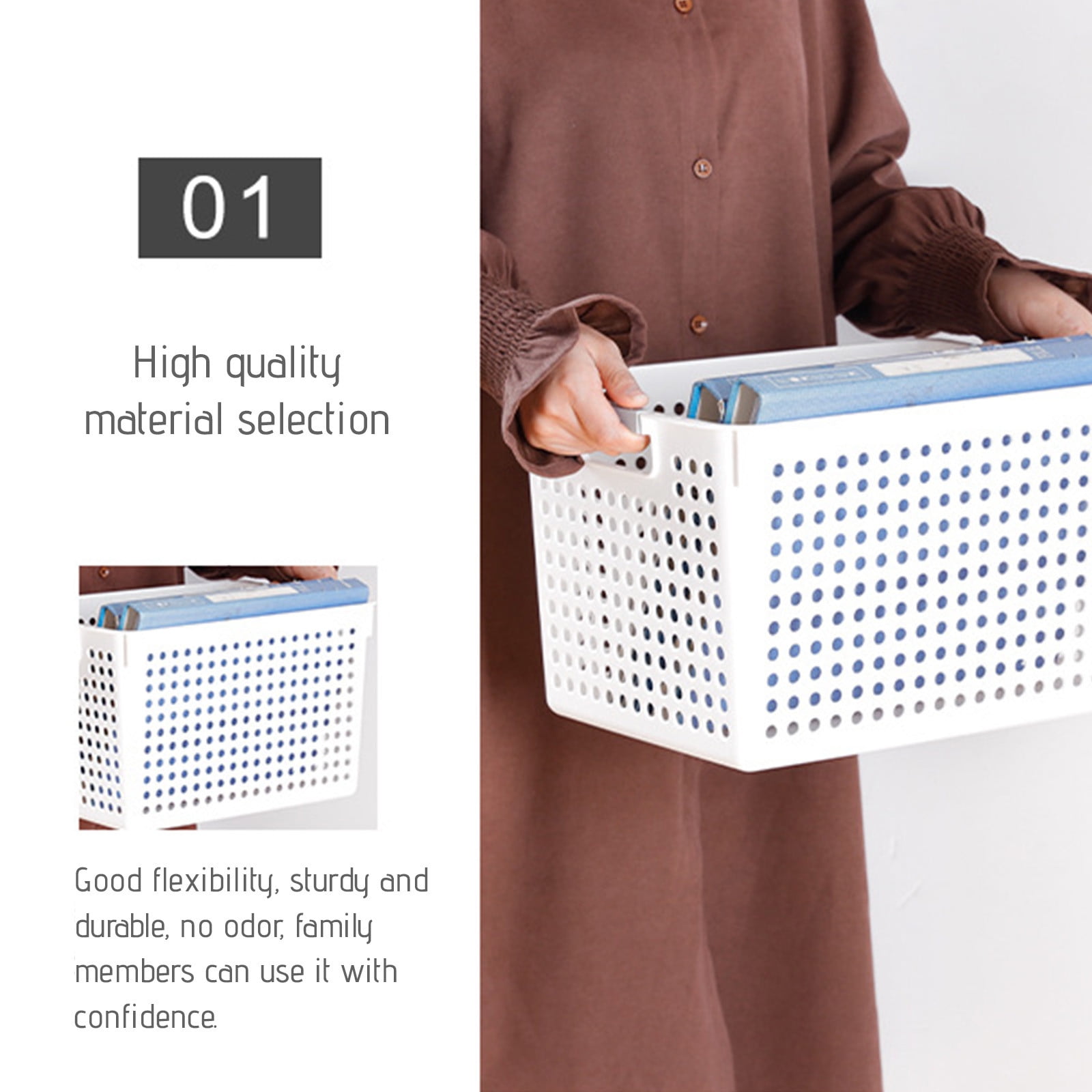 Darzheoy Laundry Basket, 2 pcs Plastic Hamper with Handles, Open Storage Bin to Organize Closets, Cabinets, Pantry, Shelving and Countertop Space, Suitable for Families and Dorms 1PC-White - Image 4