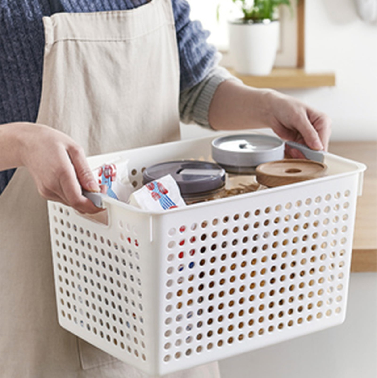 Darzheoy Laundry Basket, 2 pcs Plastic Hamper with Handles, Open Storage Bin to Organize Closets, Cabinets, Pantry, Shelving and Countertop Space, Suitable for Families and Dorms 1PC-White - Image 7