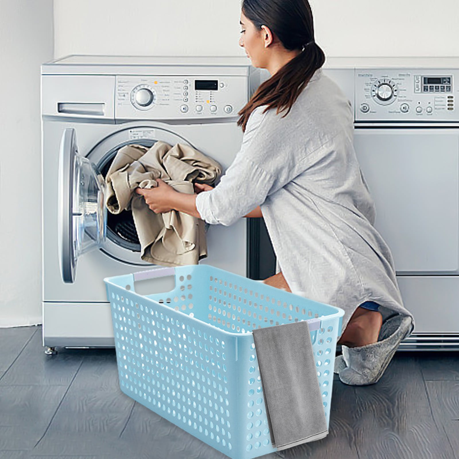 Darzheoy Laundry Basket, 2 pcs Plastic Hamper with Handles, Open Storage Bin to Organize Closets, Cabinets, Pantry, Shelving and Countertop Space, Suitable for Families and Dorms 3PC-Blue - Image 4