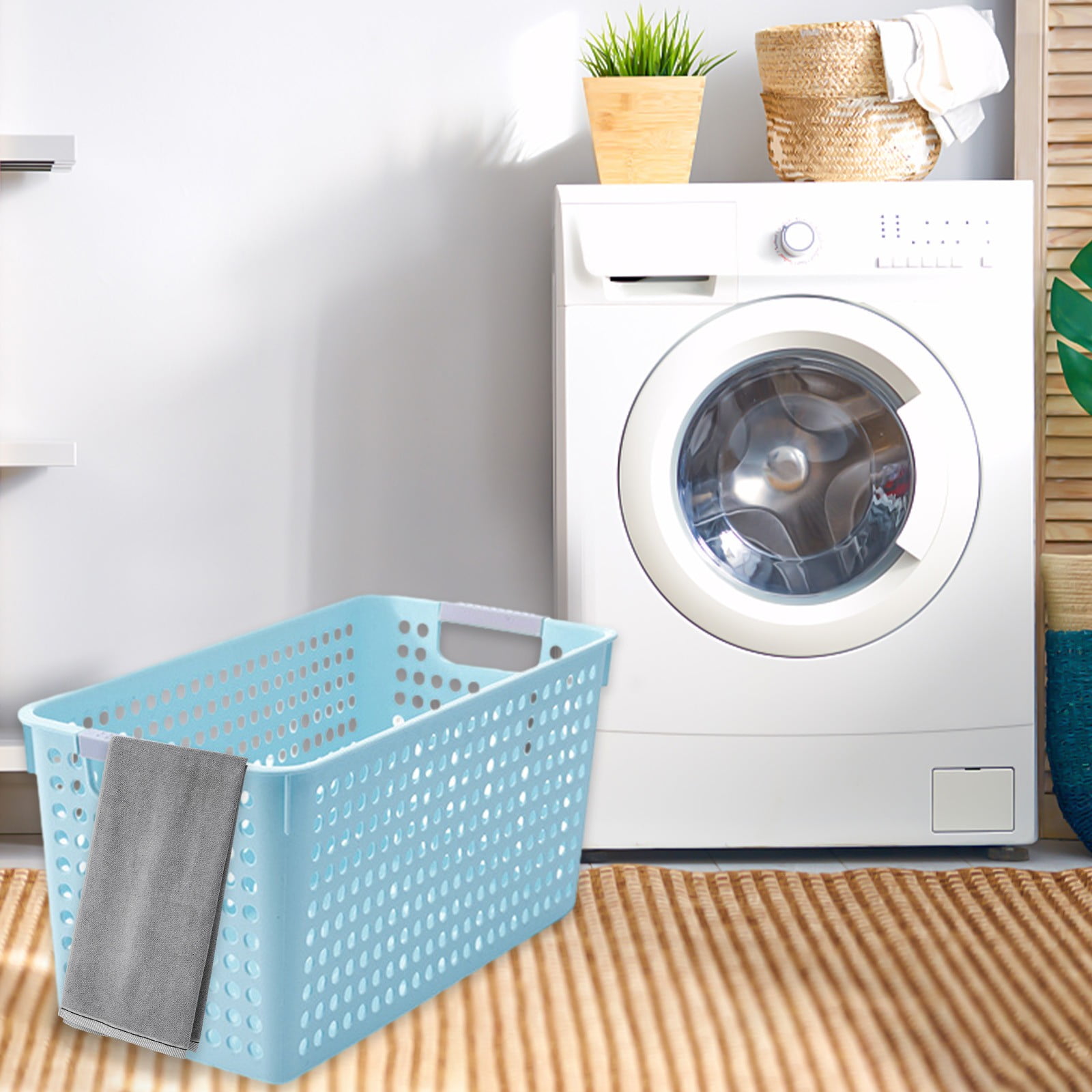 Darzheoy Laundry Basket, 2 pcs Plastic Hamper with Handles, Open Storage Bin to Organize Closets, Cabinets, Pantry, Shelving and Countertop Space, Suitable for Families and Dorms 3PC-Blue - Image 5