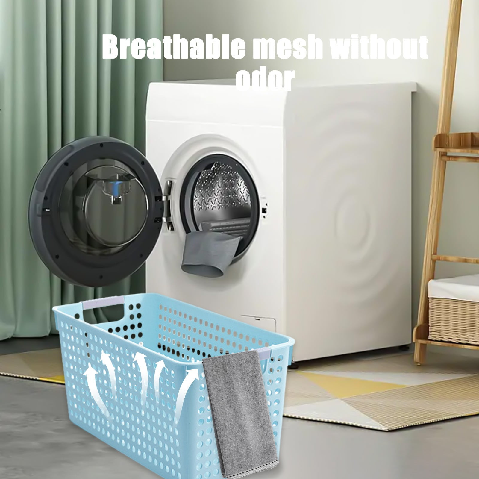 Darzheoy Laundry Basket, 2 pcs Plastic Hamper with Handles, Open Storage Bin to Organize Closets, Cabinets, Pantry, Shelving and Countertop Space, Suitable for Families and Dorms 3PC-Blue - Image 6