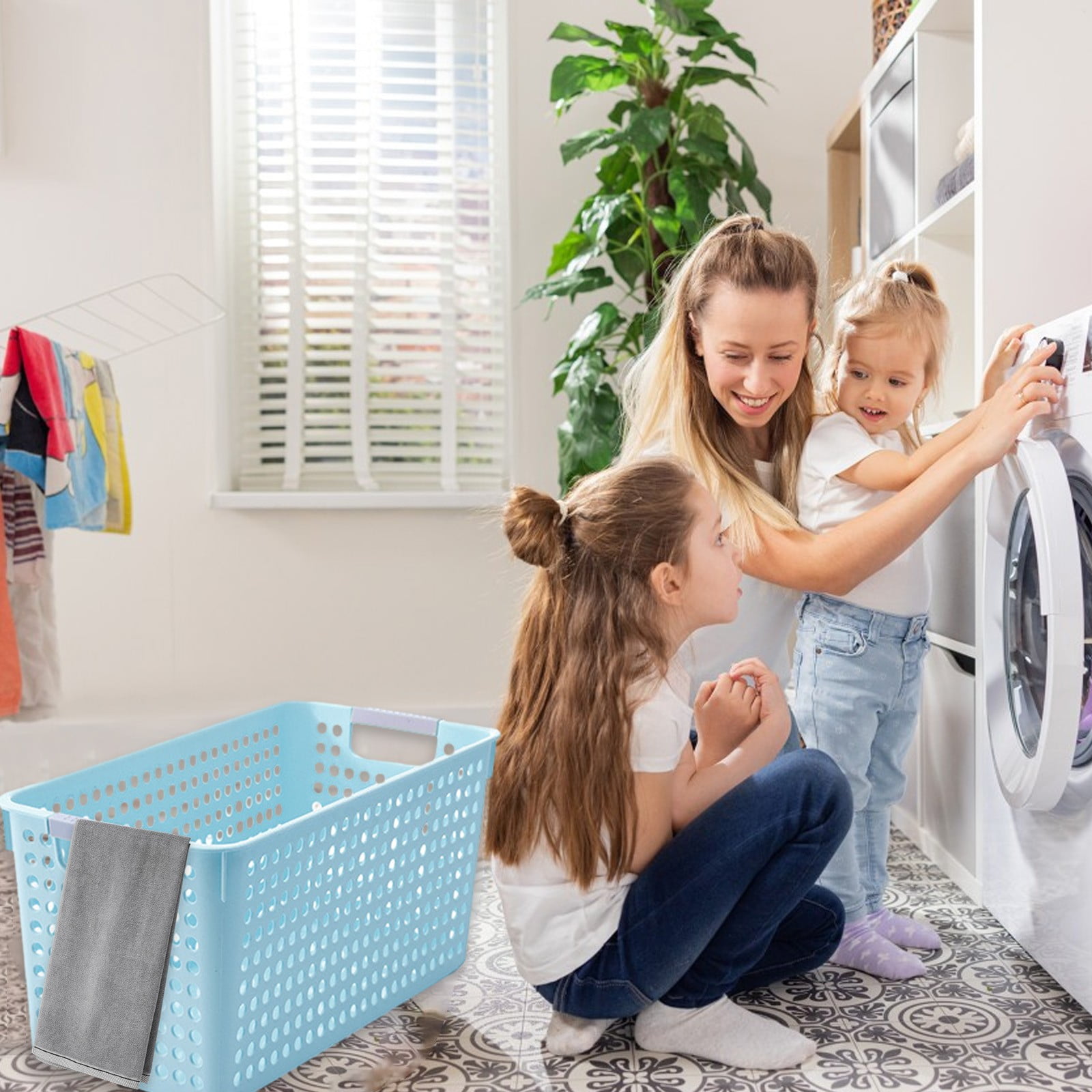 Darzheoy Laundry Basket, 2 pcs Plastic Hamper with Handles, Open Storage Bin to Organize Closets, Cabinets, Pantry, Shelving and Countertop Space, Suitable for Families and Dorms 3PC-Blue - Image 7