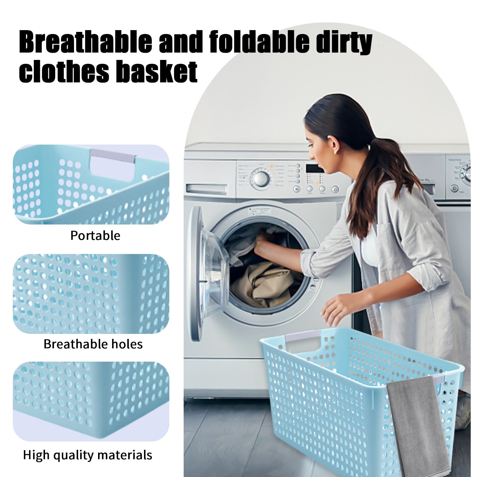 Darzheoy Laundry Basket, 2 pcs Plastic Hamper with Handles, Open Storage Bin to Organize Closets, Cabinets, Pantry, Shelving and Countertop Space, Suitable for Families and Dorms 3PC-Blue - Image 8