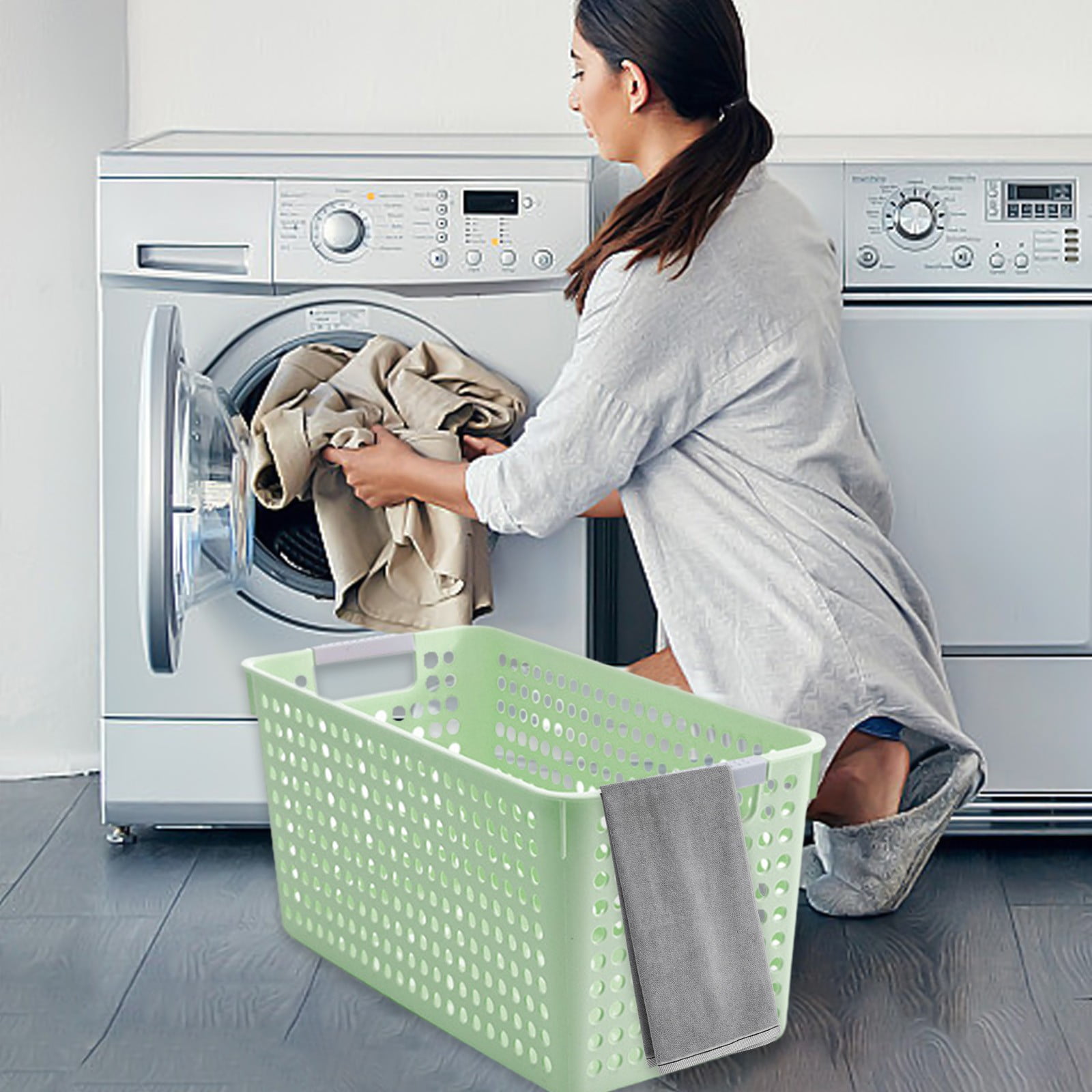 Darzheoy Laundry Basket, 2 pcs Plastic Hamper with Handles, Open Storage Bin to Organize Closets, Cabinets, Pantry, Shelving and Countertop Space, Suitable for Families and Dorms 3PC-Green - Image 4