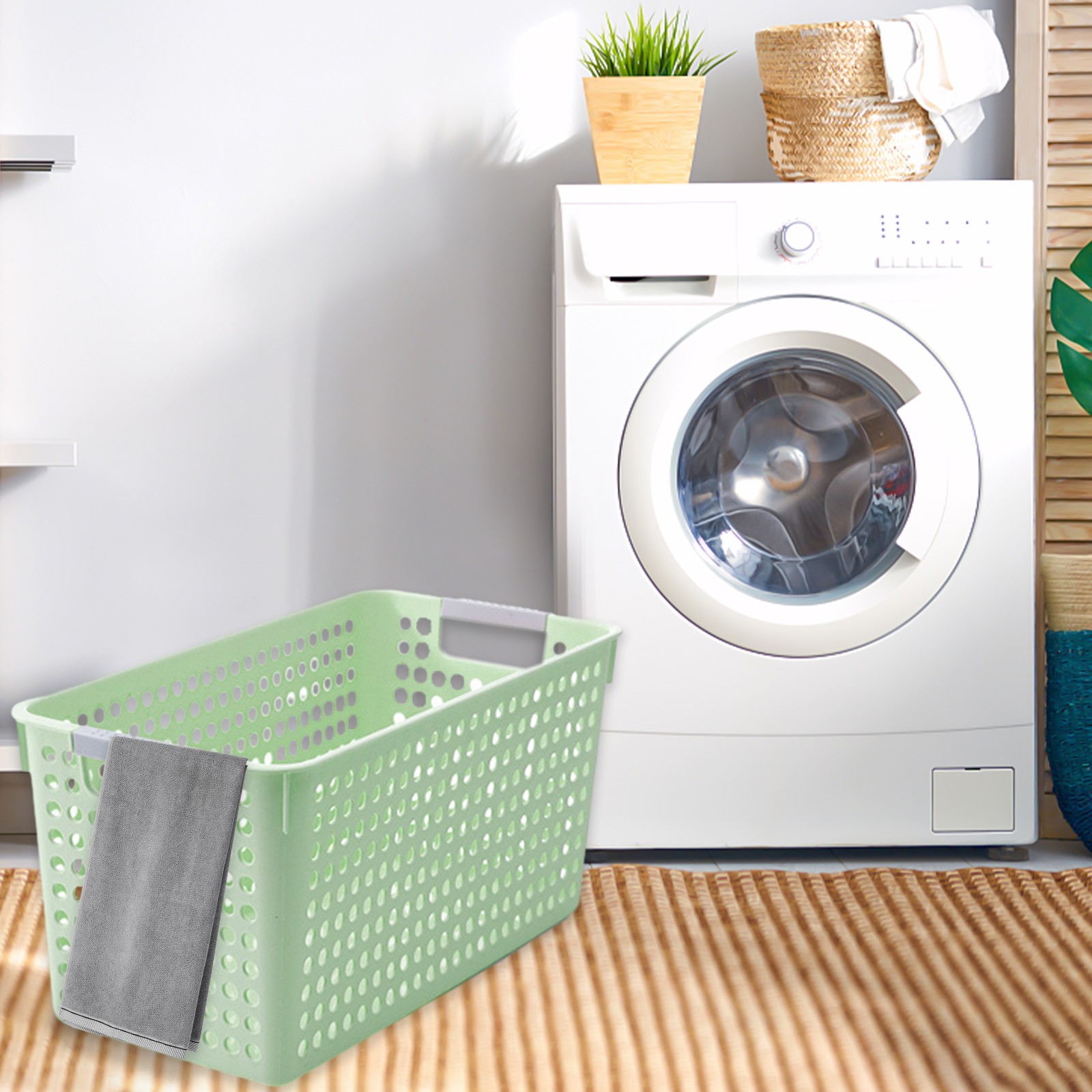 Darzheoy Laundry Basket, 2 pcs Plastic Hamper with Handles, Open Storage Bin to Organize Closets, Cabinets, Pantry, Shelving and Countertop Space, Suitable for Families and Dorms 3PC-Green - Image 5
