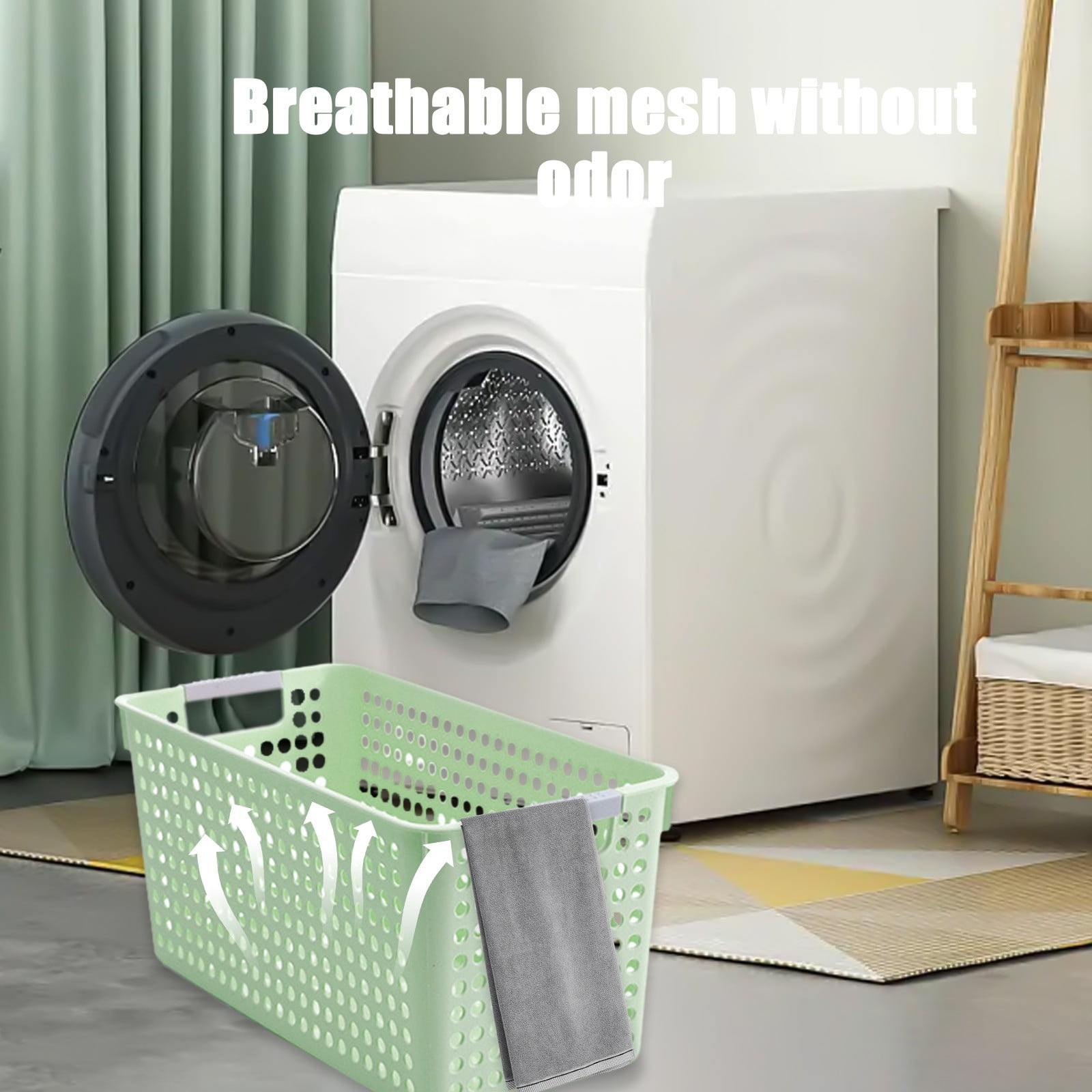 Darzheoy Laundry Basket, 2 pcs Plastic Hamper with Handles, Open Storage Bin to Organize Closets, Cabinets, Pantry, Shelving and Countertop Space, Suitable for Families and Dorms 3PC-Green - Image 6