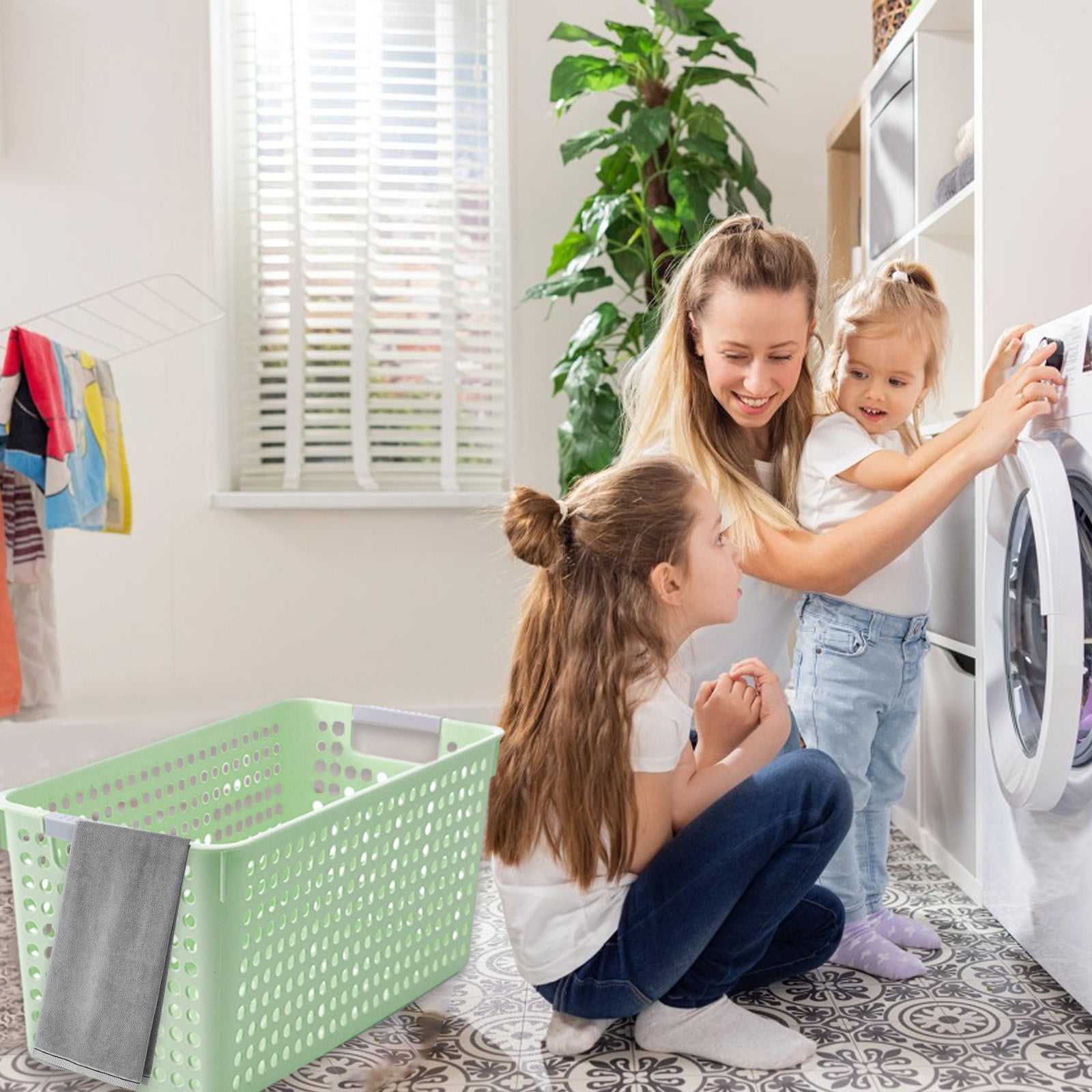 Darzheoy Laundry Basket, 2 pcs Plastic Hamper with Handles, Open Storage Bin to Organize Closets, Cabinets, Pantry, Shelving and Countertop Space, Suitable for Families and Dorms 3PC-Green - Image 7