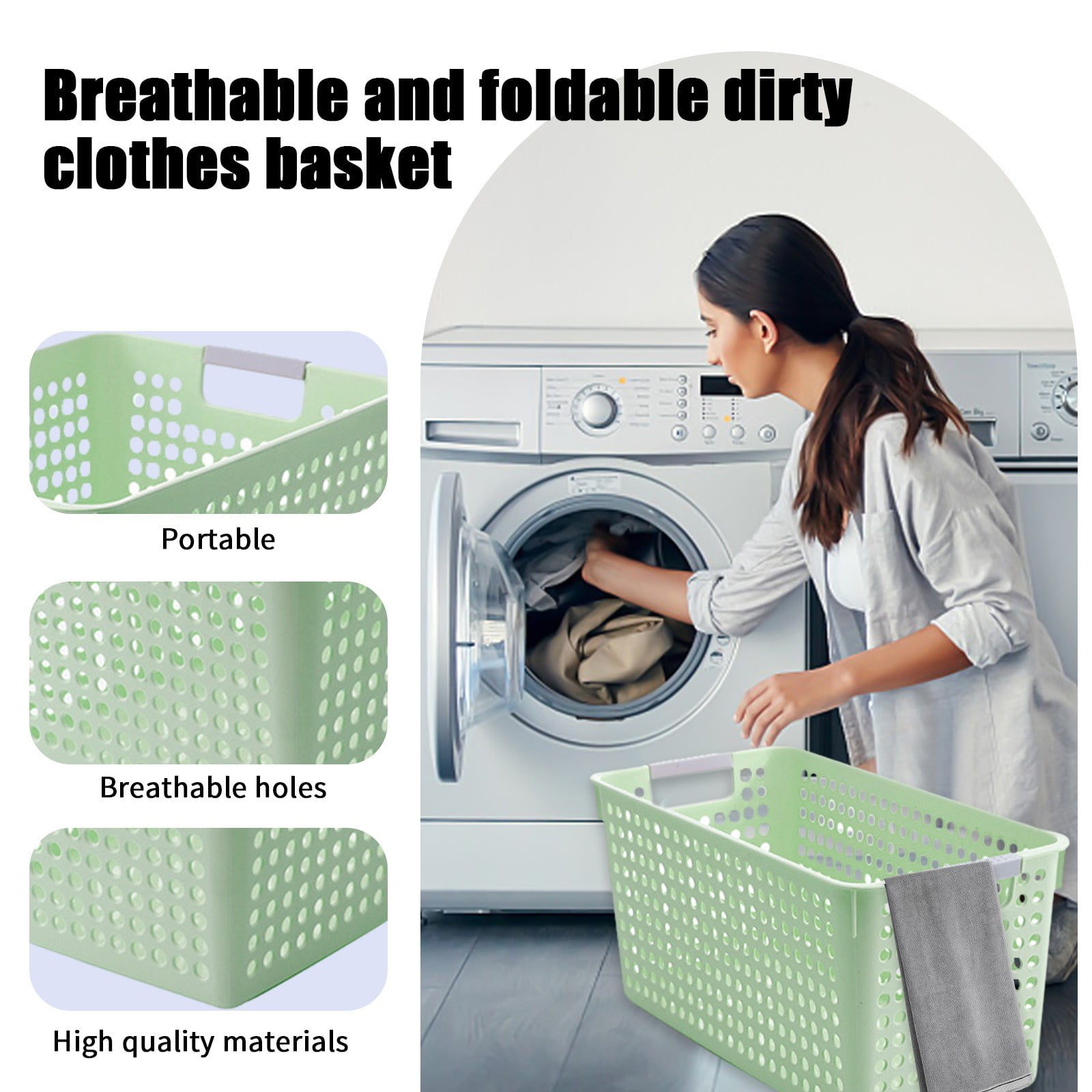 Darzheoy Laundry Basket, 2 pcs Plastic Hamper with Handles, Open Storage Bin to Organize Closets, Cabinets, Pantry, Shelving and Countertop Space, Suitable for Families and Dorms 3PC-Green - Image 8