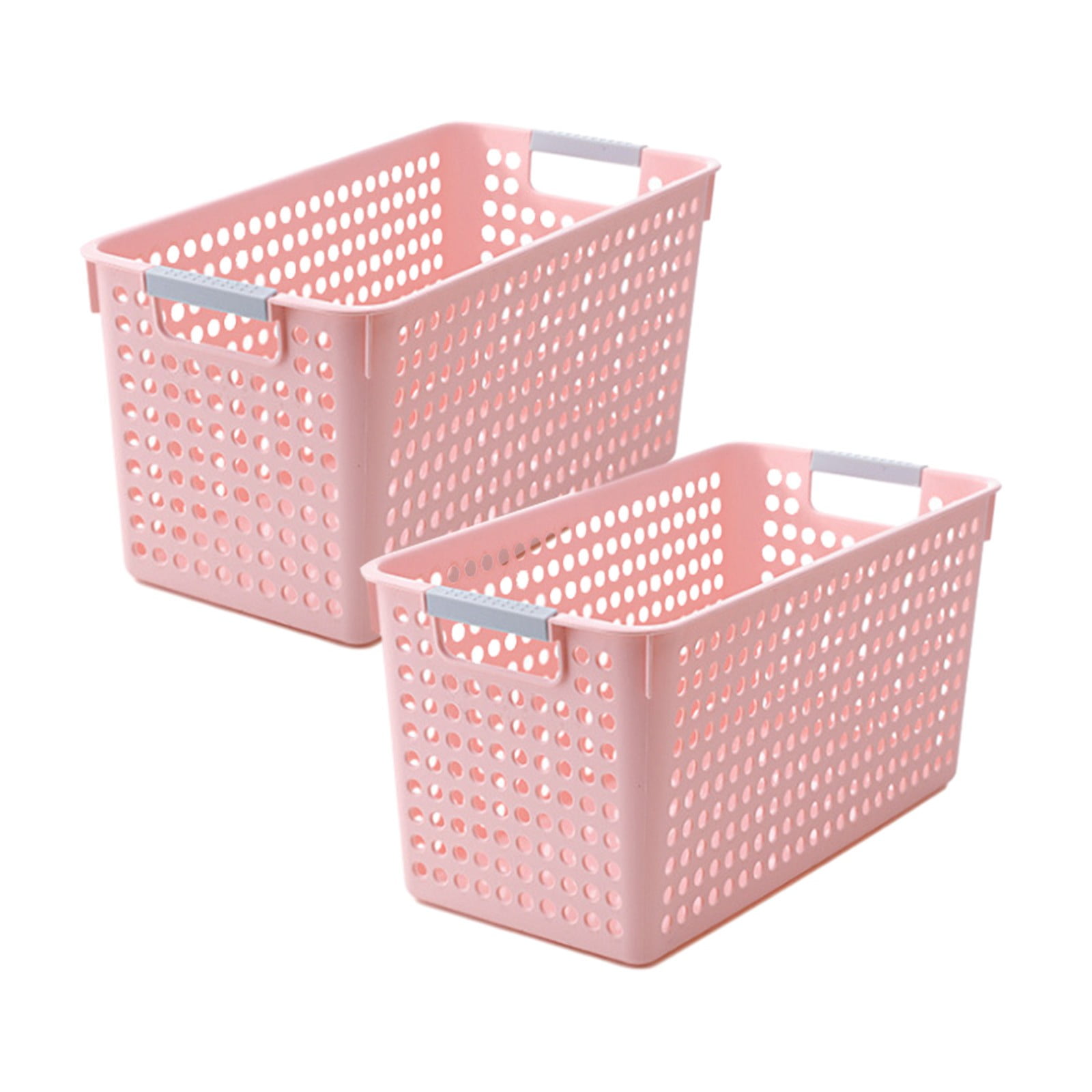 Darzheoy Laundry Basket, 2 pcs Plastic Hamper with Handles, Open Storage Bin to Organize Closets, Cabinets, Pantry, Shelving and Countertop Space, Suitable for Families and Dorms 3PC-Pink - Image 1