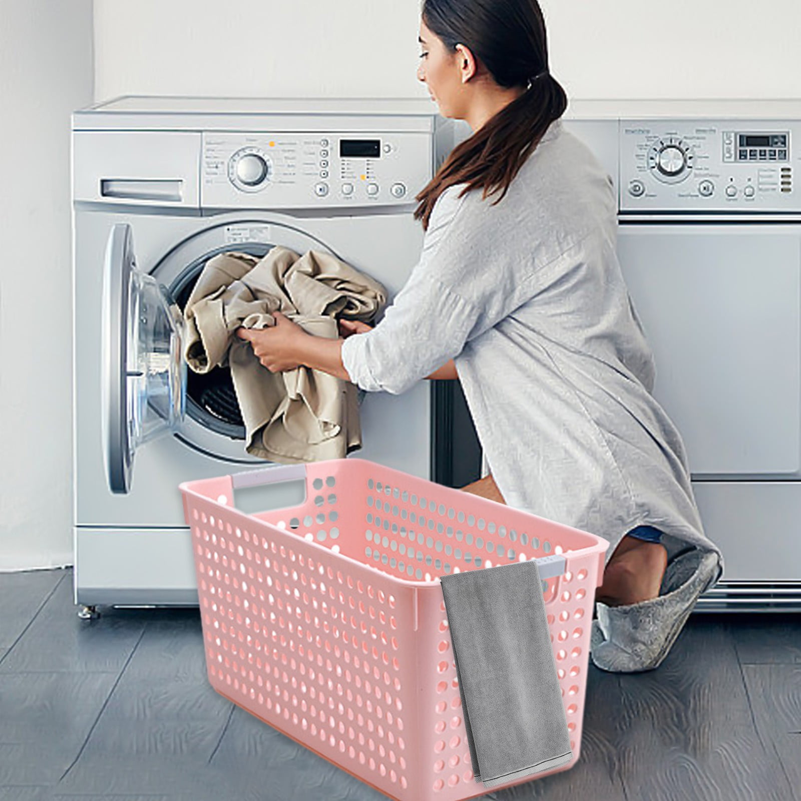 Darzheoy Laundry Basket, 2 pcs Plastic Hamper with Handles, Open Storage Bin to Organize Closets, Cabinets, Pantry, Shelving and Countertop Space, Suitable for Families and Dorms 3PC-Pink - Image 4