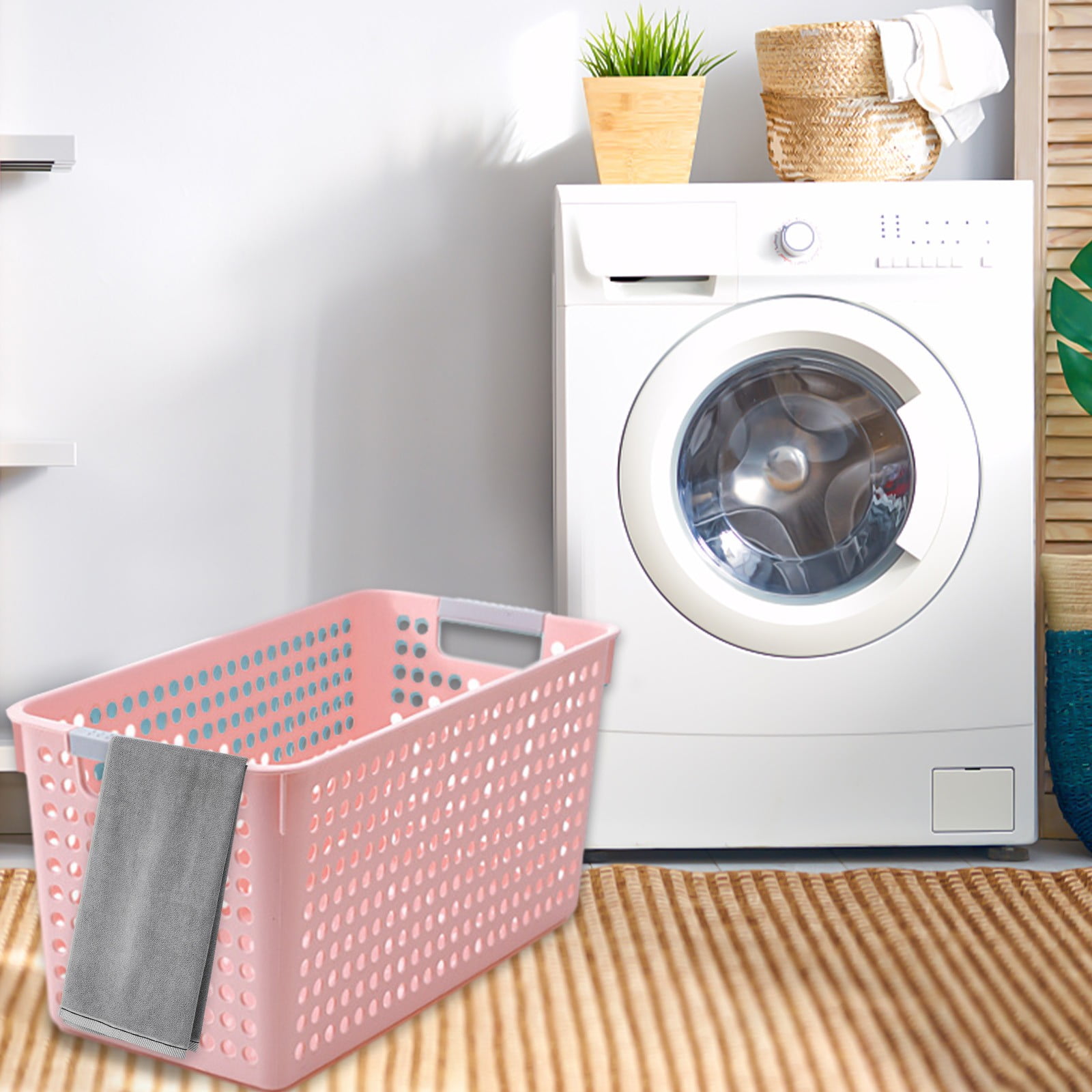 Darzheoy Laundry Basket, 2 pcs Plastic Hamper with Handles, Open Storage Bin to Organize Closets, Cabinets, Pantry, Shelving and Countertop Space, Suitable for Families and Dorms 3PC-Pink - Image 5