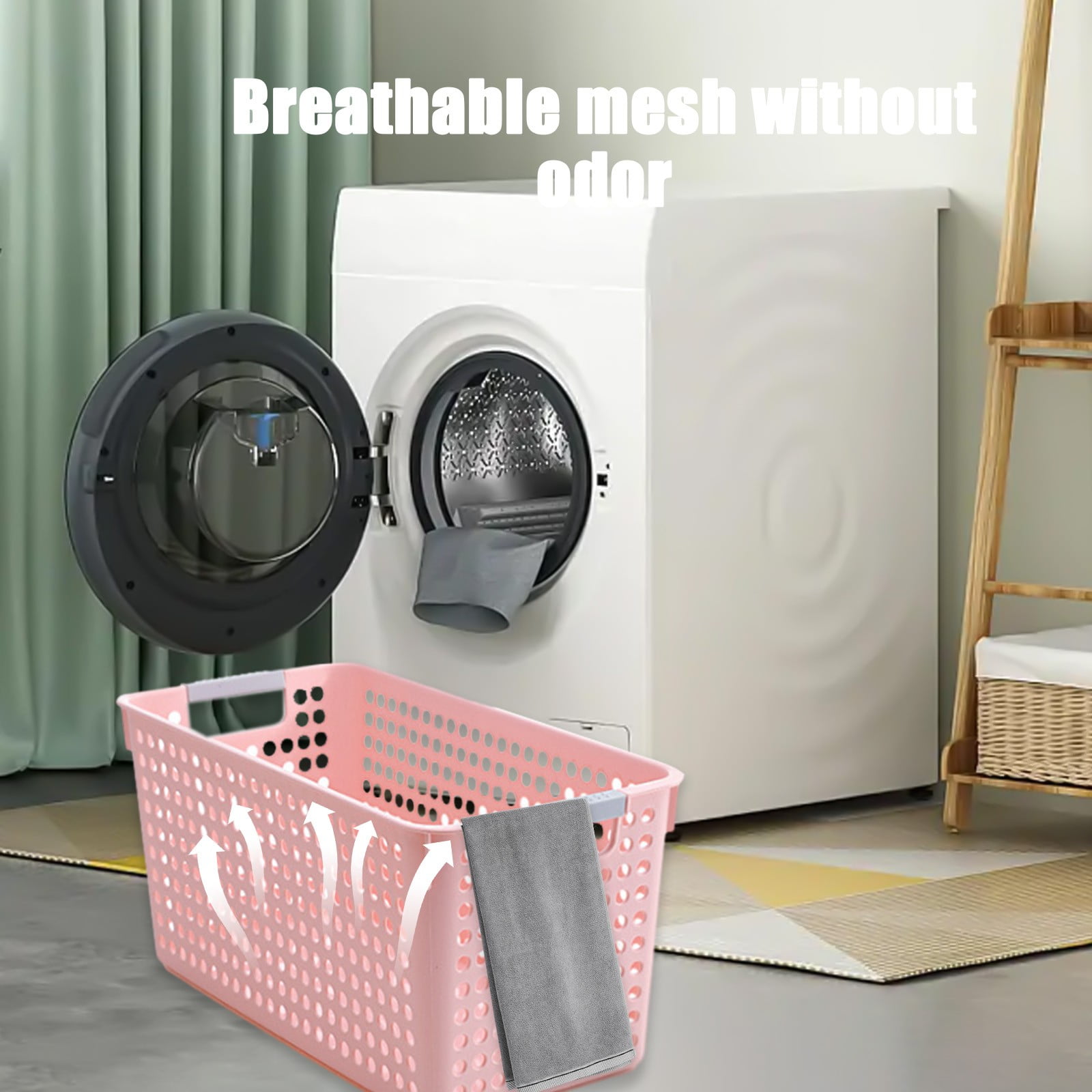 Darzheoy Laundry Basket, 2 pcs Plastic Hamper with Handles, Open Storage Bin to Organize Closets, Cabinets, Pantry, Shelving and Countertop Space, Suitable for Families and Dorms 3PC-Pink - Image 6