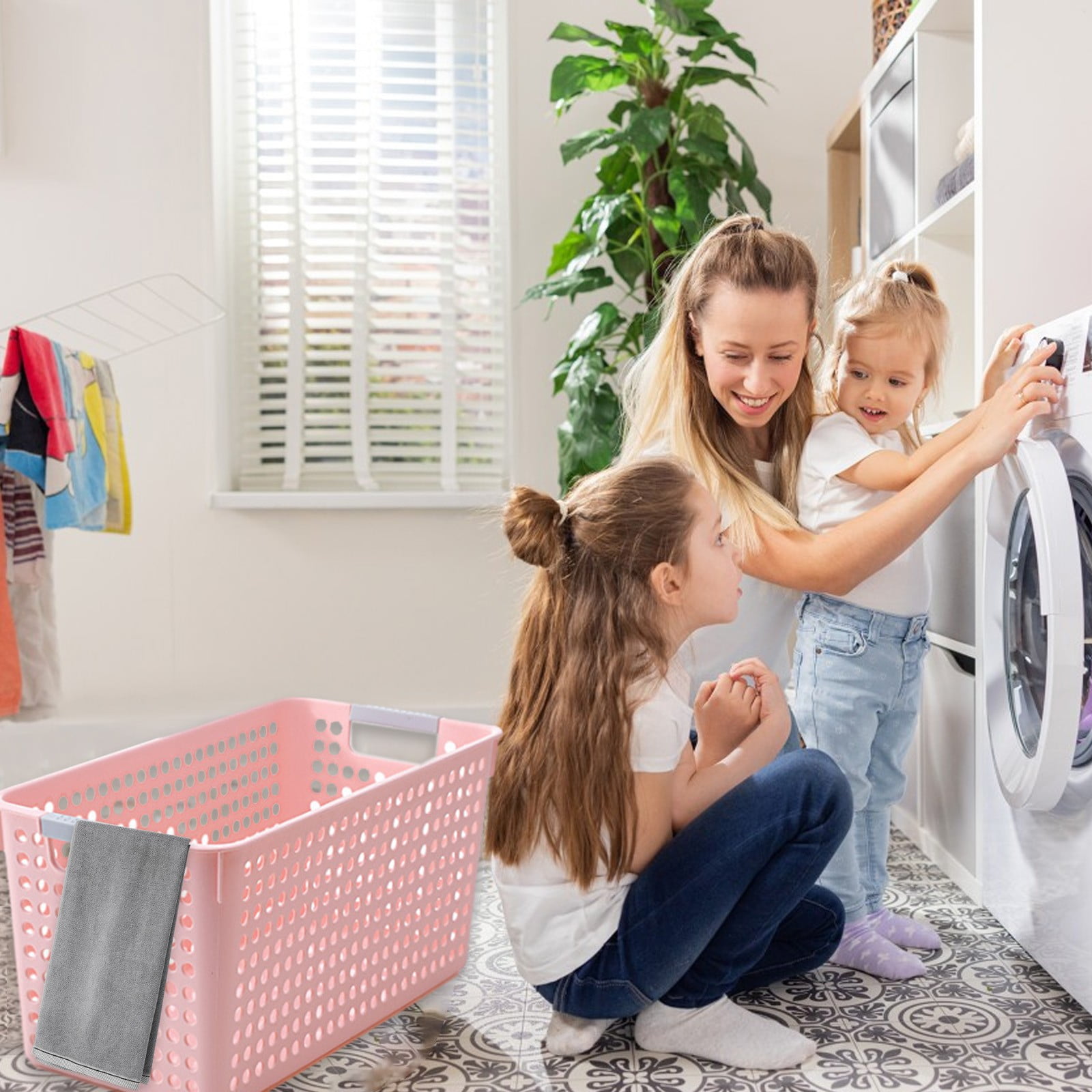 Darzheoy Laundry Basket, 2 pcs Plastic Hamper with Handles, Open Storage Bin to Organize Closets, Cabinets, Pantry, Shelving and Countertop Space, Suitable for Families and Dorms 3PC-Pink - Image 7