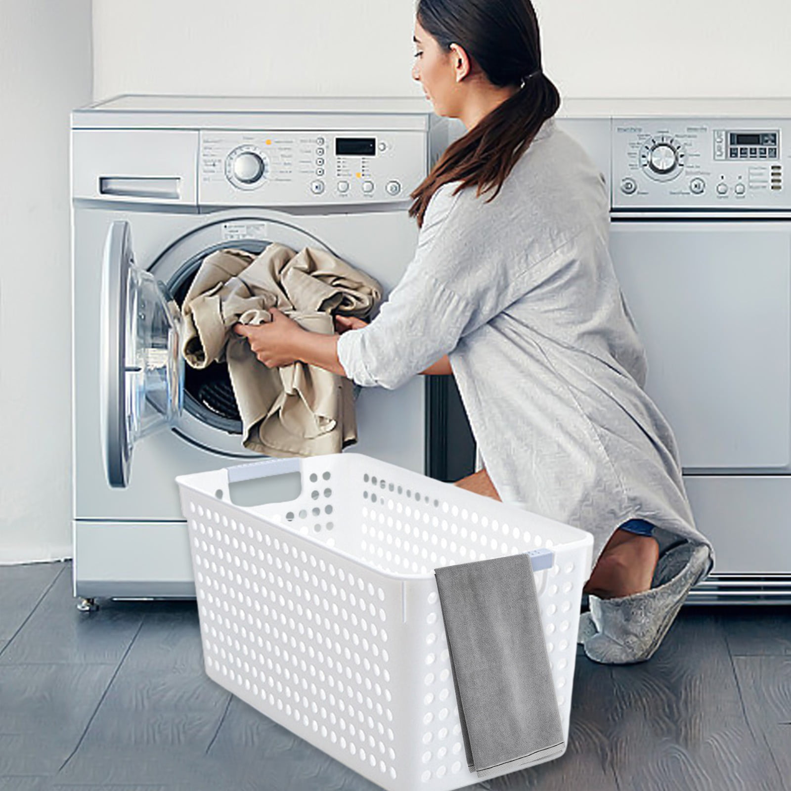 Darzheoy Laundry Basket, 2 pcs Plastic Hamper with Handles, Open Storage Bin to Organize Closets, Cabinets, Pantry, Shelving and Countertop Space, Suitable for Families and Dorms 3PC-White - Image 4