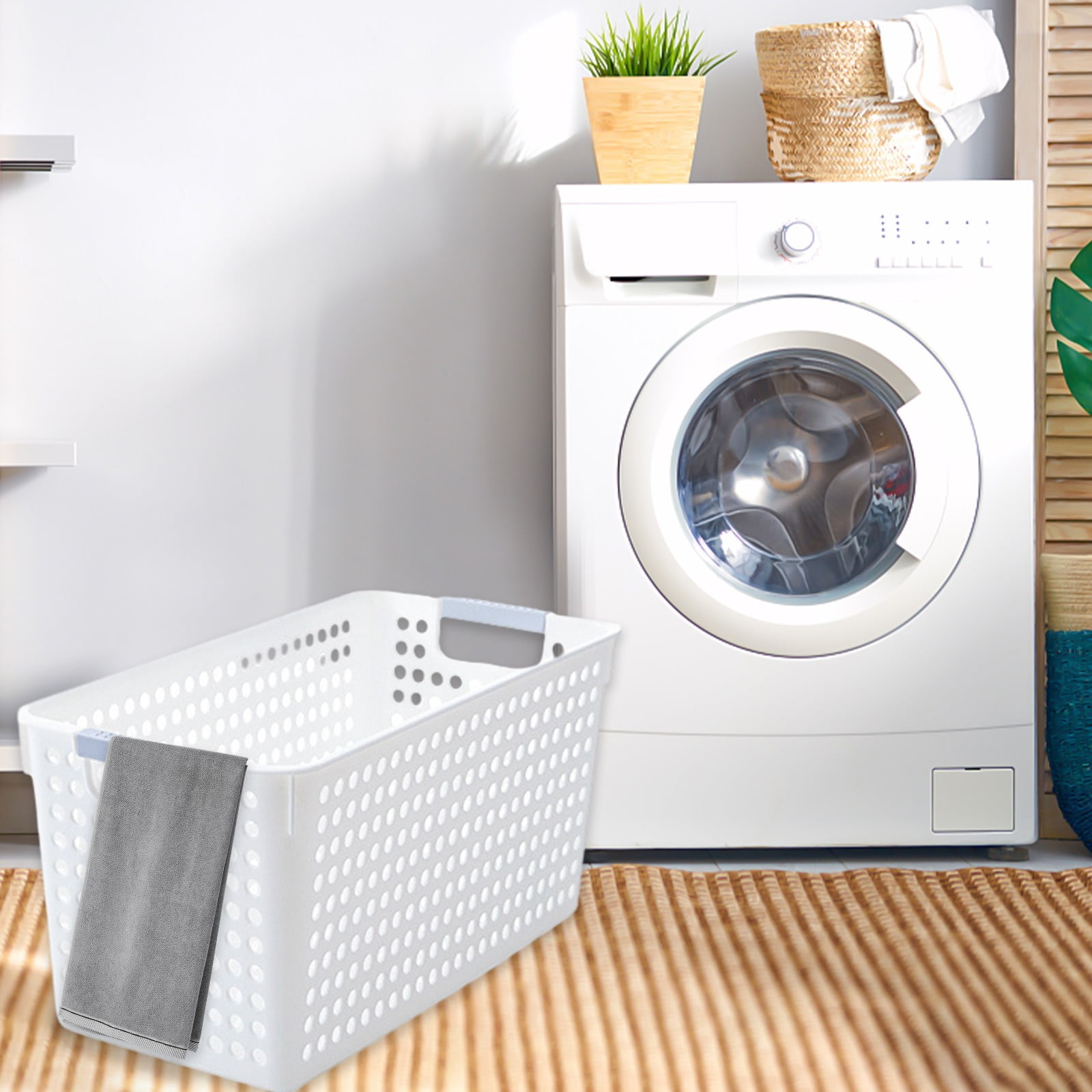 Darzheoy Laundry Basket, 2 pcs Plastic Hamper with Handles, Open Storage Bin to Organize Closets, Cabinets, Pantry, Shelving and Countertop Space, Suitable for Families and Dorms 3PC-White - Image 5