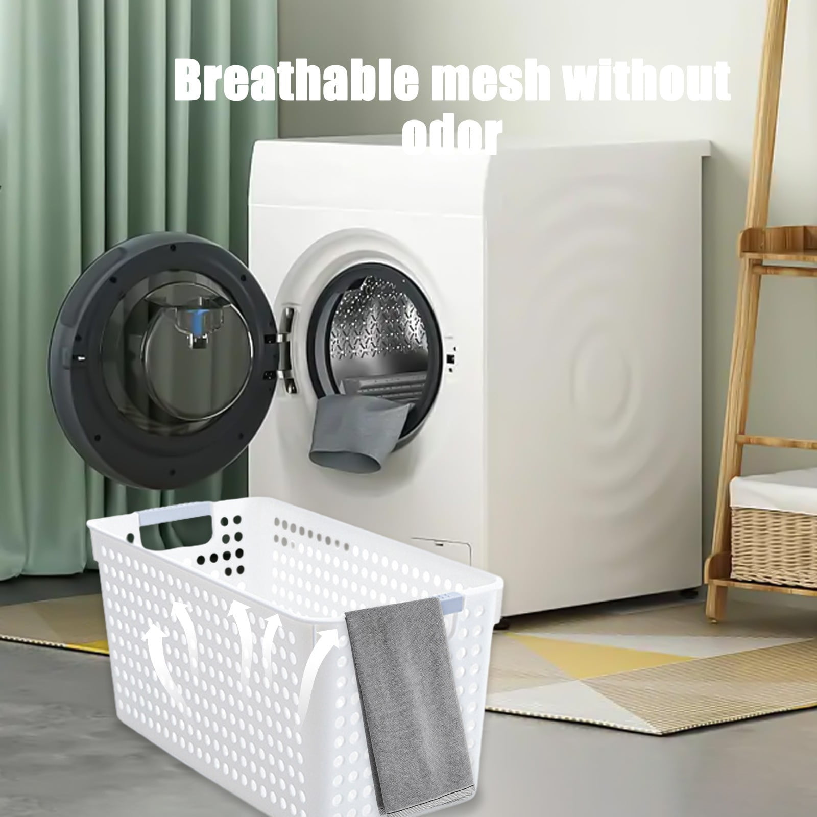 Darzheoy Laundry Basket, 2 pcs Plastic Hamper with Handles, Open Storage Bin to Organize Closets, Cabinets, Pantry, Shelving and Countertop Space, Suitable for Families and Dorms 3PC-White - Image 6