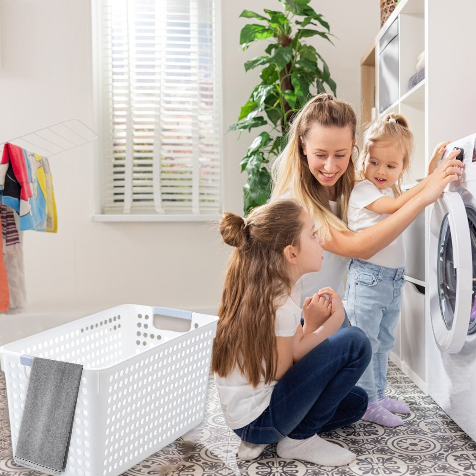 Darzheoy Laundry Basket, 2 pcs Plastic Hamper with Handles, Open Storage Bin to Organize Closets, Cabinets, Pantry, Shelving and Countertop Space, Suitable for Families and Dorms 3PC-White - Image 7