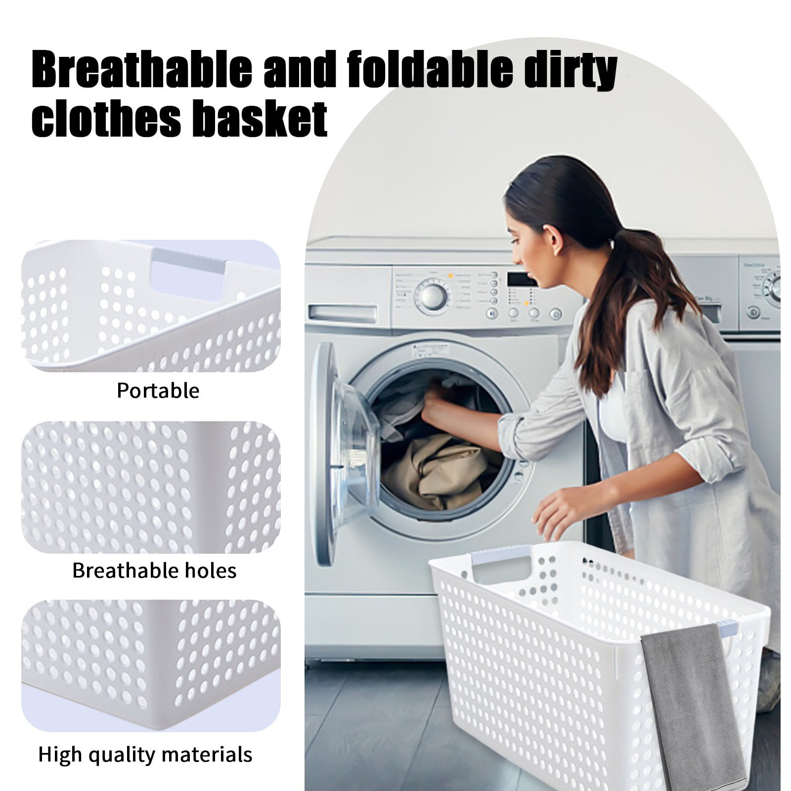 Darzheoy Laundry Basket, 2 pcs Plastic Hamper with Handles, Open Storage Bin to Organize Closets, Cabinets, Pantry, Shelving and Countertop Space, Suitable for Families and Dorms 3PC-White - Image 8