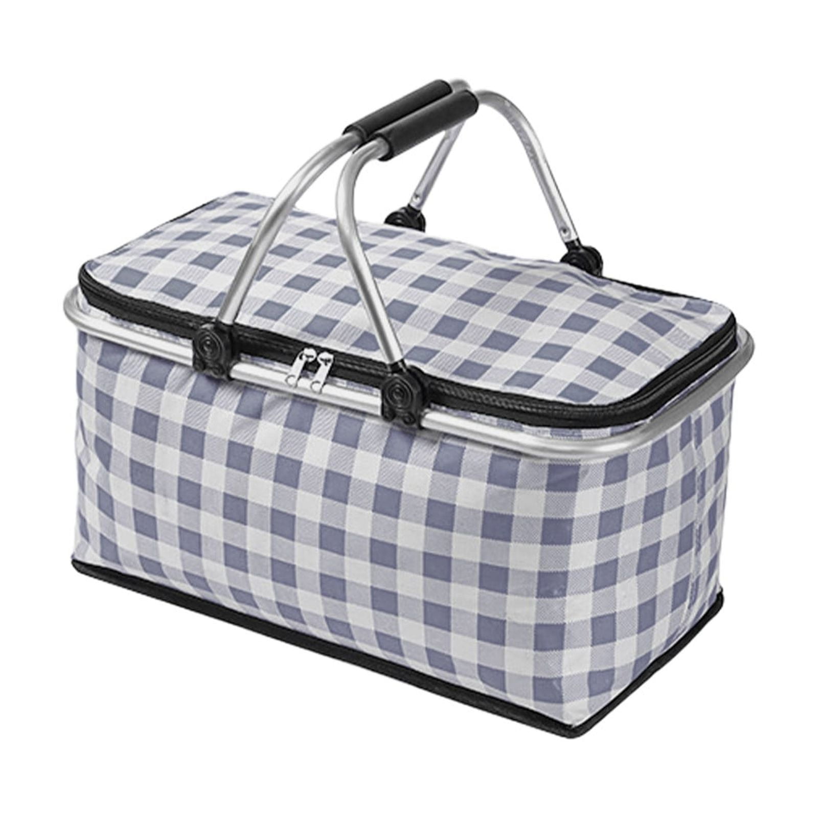 Kdkad Picnic Basket, Collapsible Shopping Basket with Lid Large Market Basket with Handles Reusable Folding Grocery Basket Insulated Cooler Bag for Picnic Travel 47x27x22cm/18.5x10.62x8.66in Black - Image 2