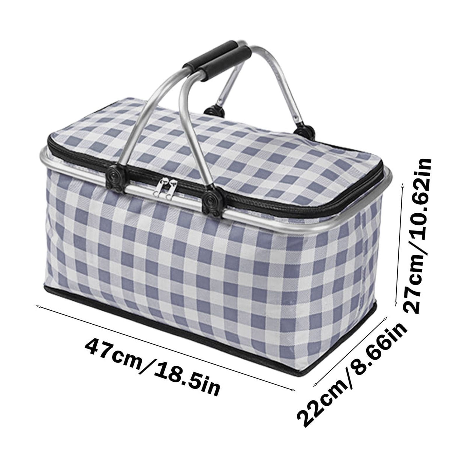 Kdkad Picnic Basket, Collapsible Shopping Basket with Lid Large Market Basket with Handles Reusable Folding Grocery Basket Insulated Cooler Bag for Picnic Travel 47x27x22cm/18.5x10.62x8.66in Black - Image 3